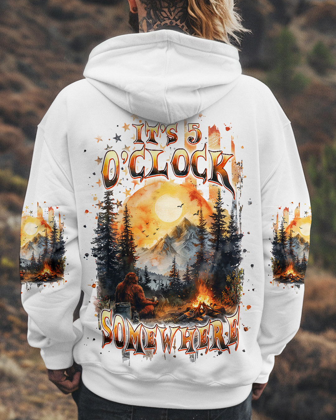BLISSCORNERS IT'S 5 O'CLOCK SOMEWHERE BIGFOOT ALL OVER PRINT