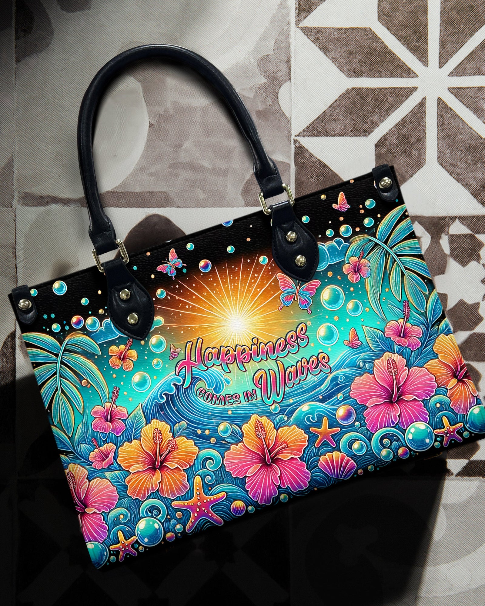 BLISSCORNERS HAPPINESS COMES IN WAVES LEATHER HANDBAG