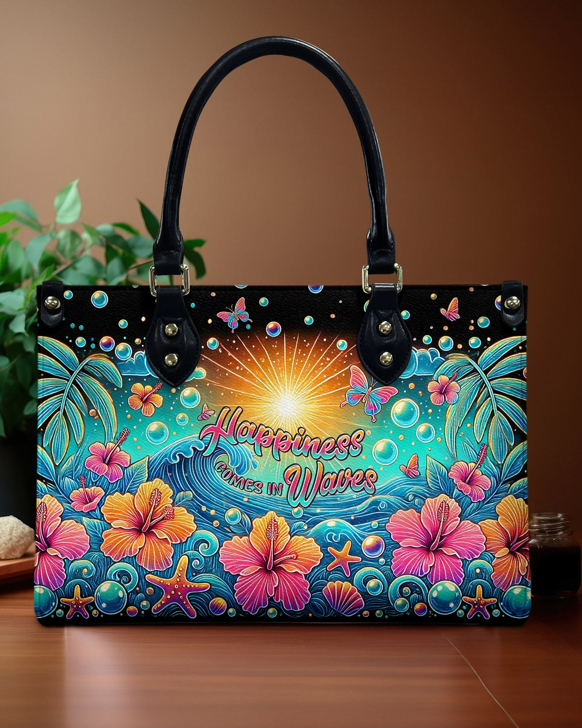 BLISSCORNERS HAPPINESS COMES IN WAVES LEATHER HANDBAG