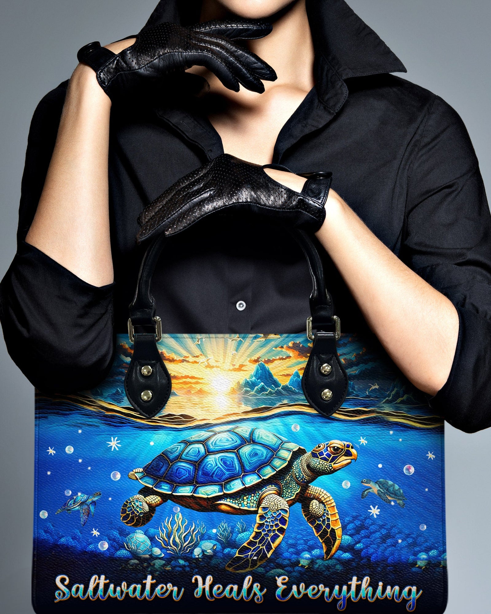 BLISSCORNERS SALTWATER HEALS EVERYTHING TURTLE LEATHER HANDBAG