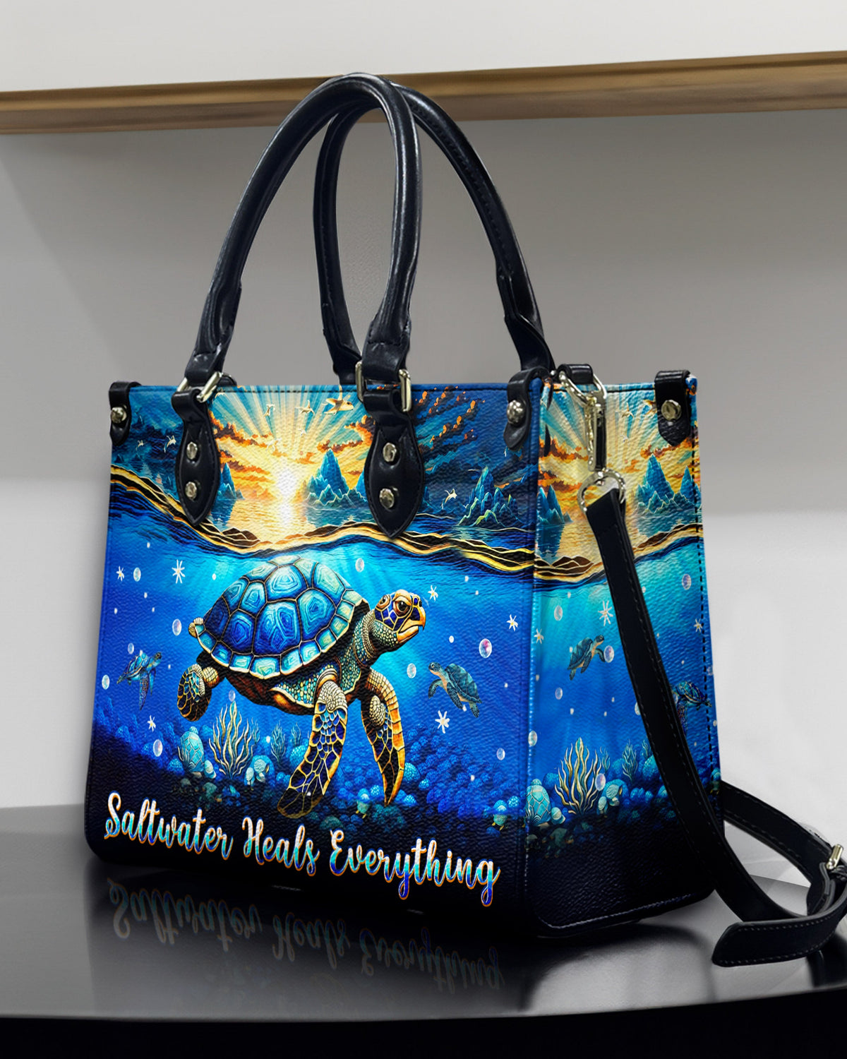 BLISSCORNERS SALTWATER HEALS EVERYTHING TURTLE LEATHER HANDBAG