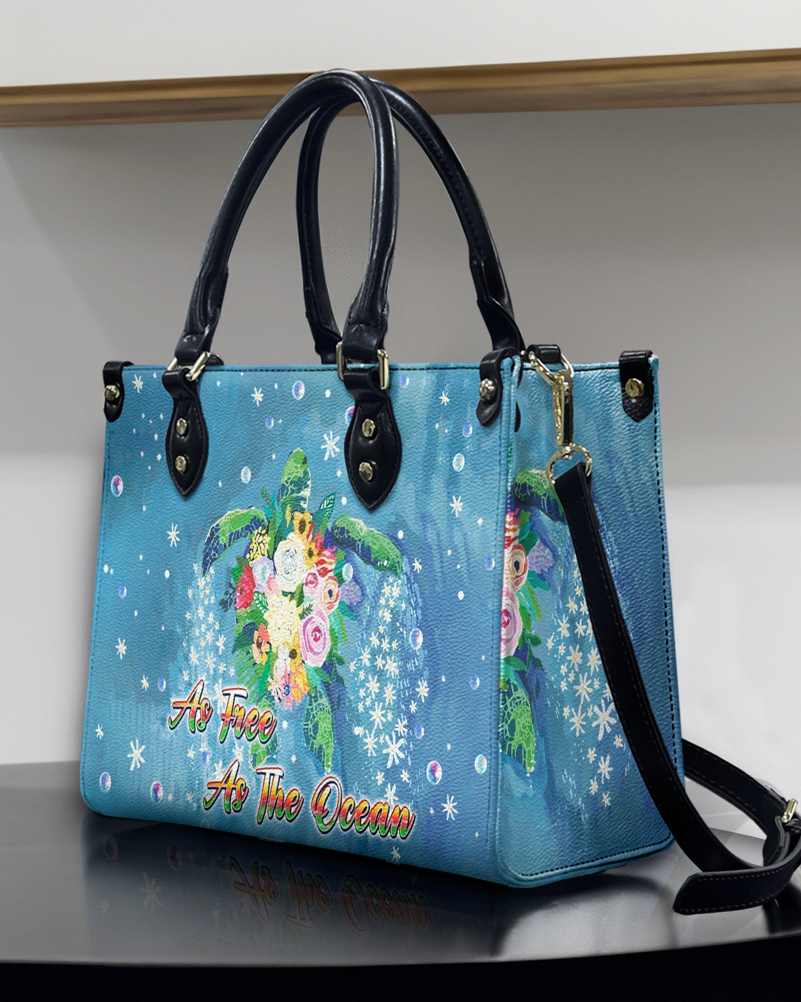 BLISSCORNERS AS FREE AS THE OCEAN TURTLE LEATHER HANDBAG