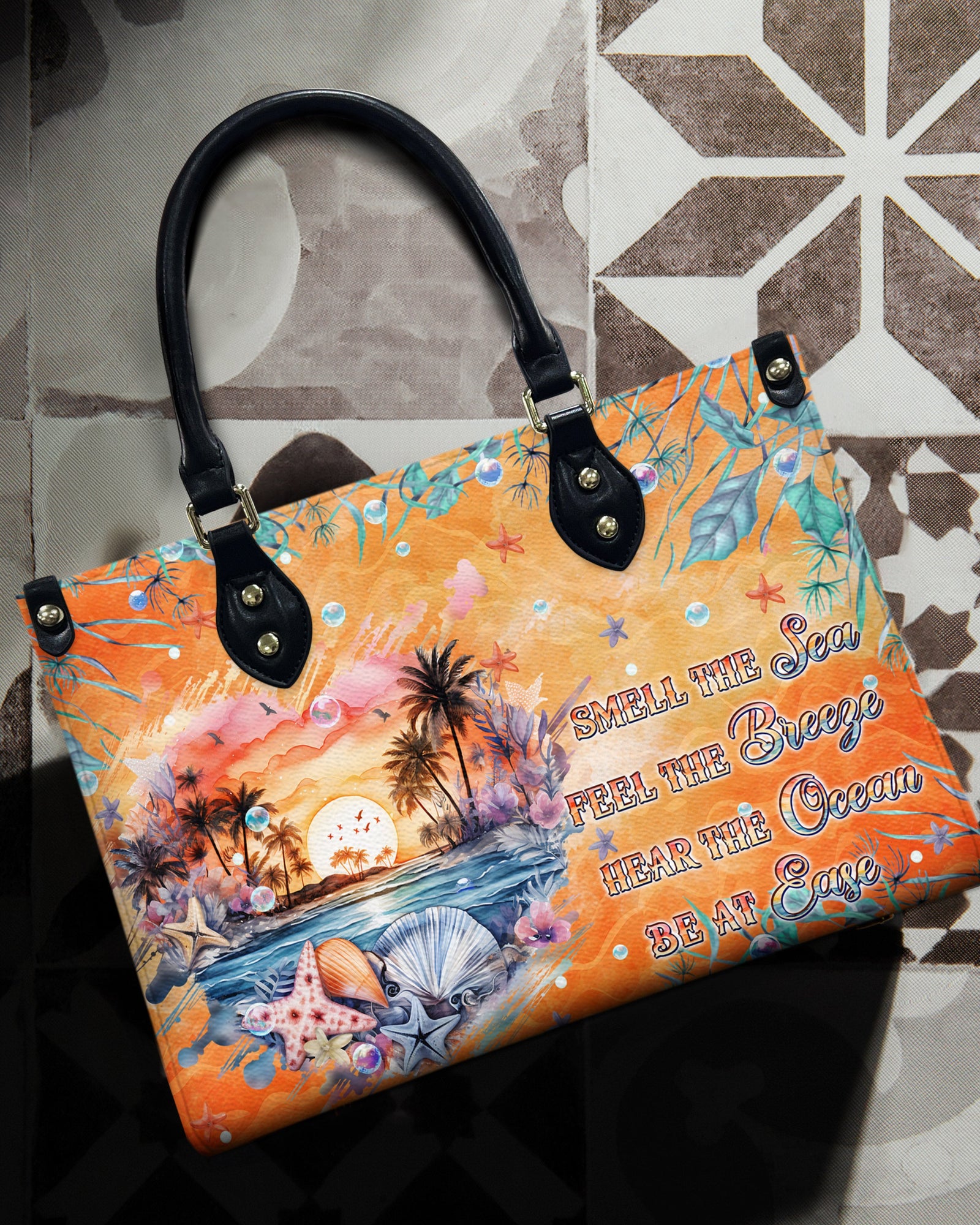 BLISSCORNERS SMELL THE SEA FEEL THE BREEZE TURTLE LEATHER HANDBAG