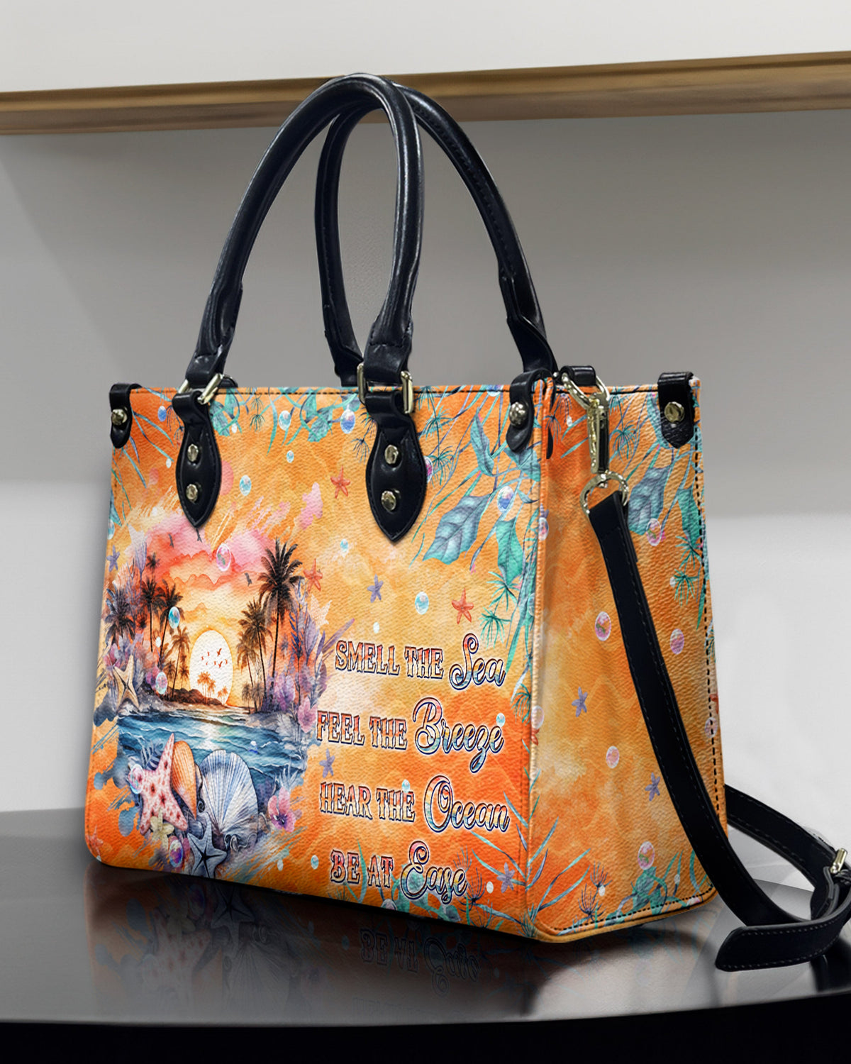 BLISSCORNERS SMELL THE SEA FEEL THE BREEZE TURTLE LEATHER HANDBAG