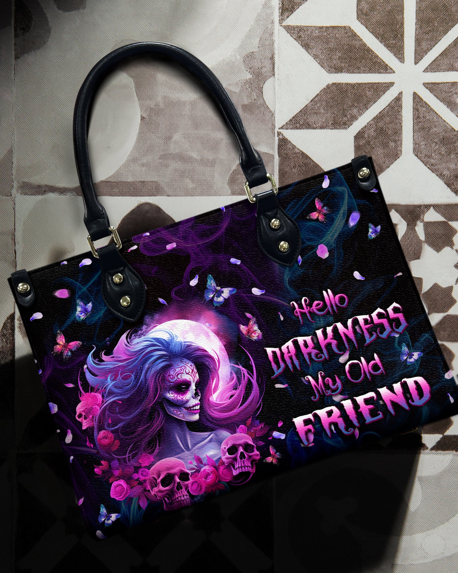 BLISSCORNERS HELLO DARKNESS MY OLD FRIEND LEATHER HANDBAG