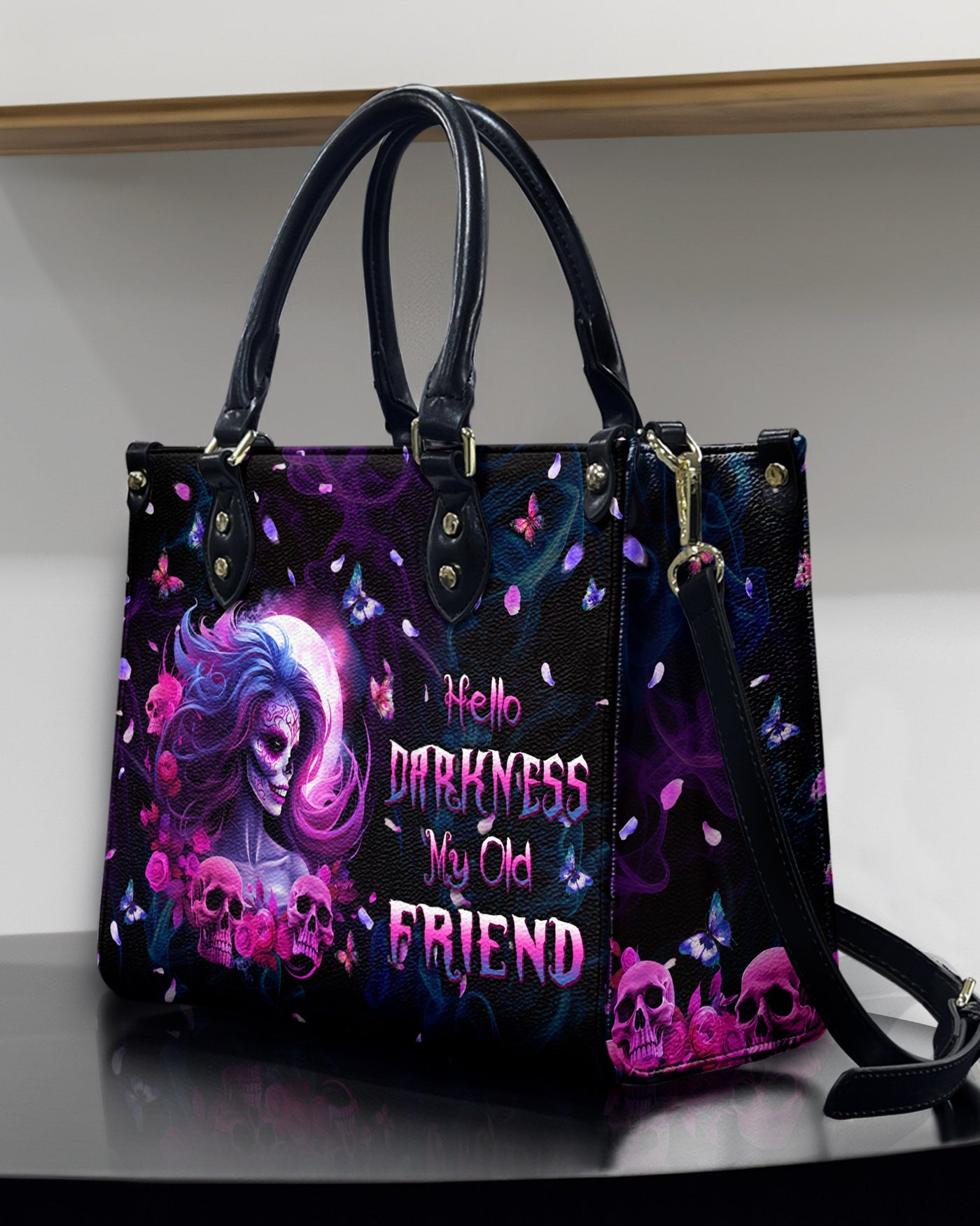 BLISSCORNERS HELLO DARKNESS MY OLD FRIEND LEATHER HANDBAG