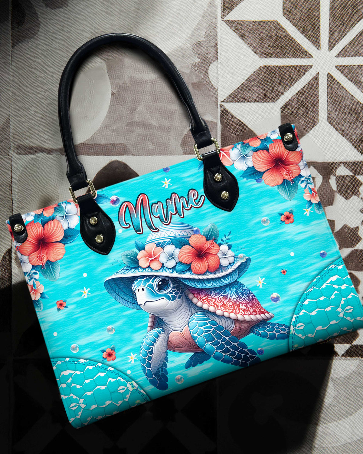 BLISSCORNERS SEA TURTLE ART LEATHER HANDBAG