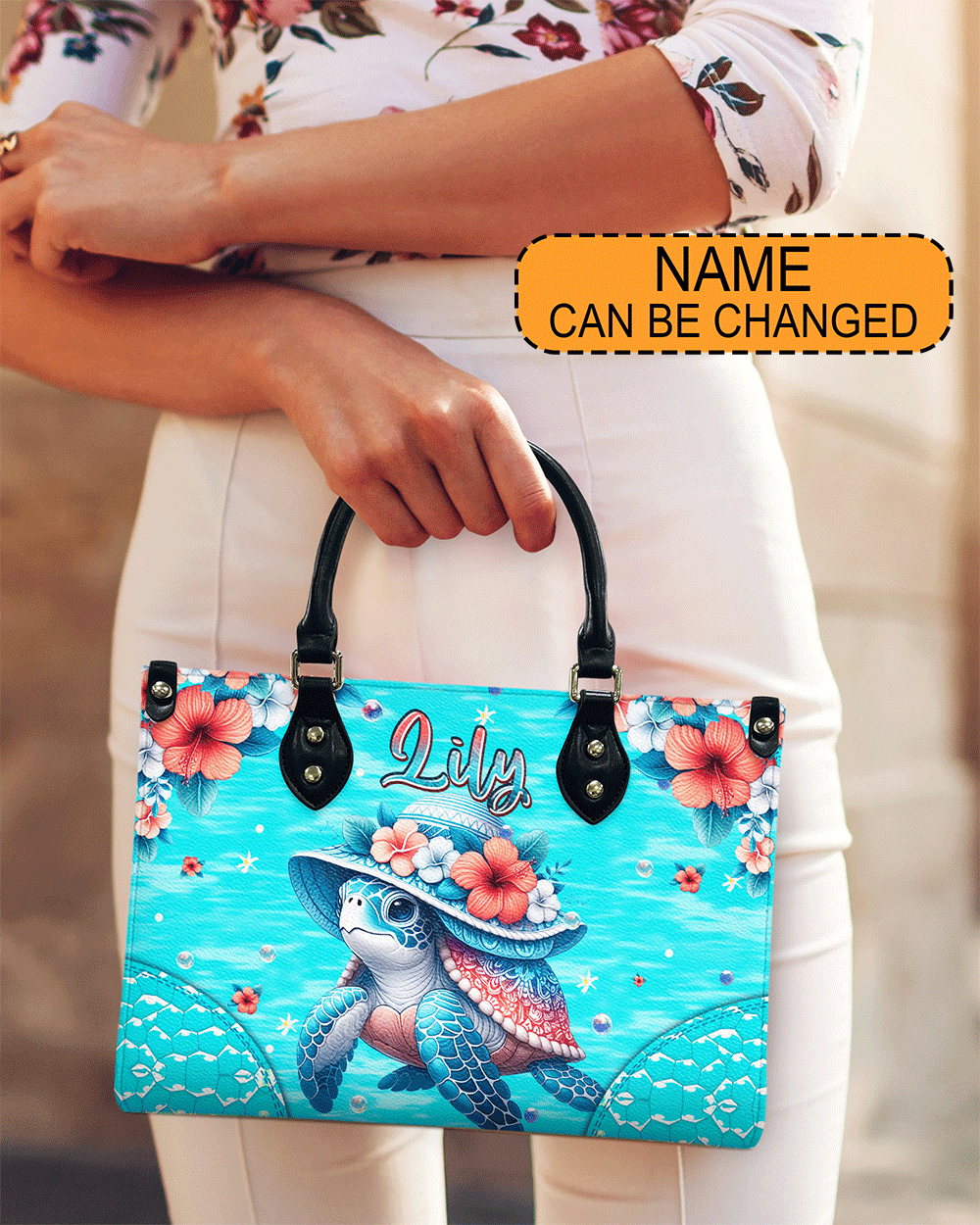 BLISSCORNERS SEA TURTLE ART LEATHER HANDBAG