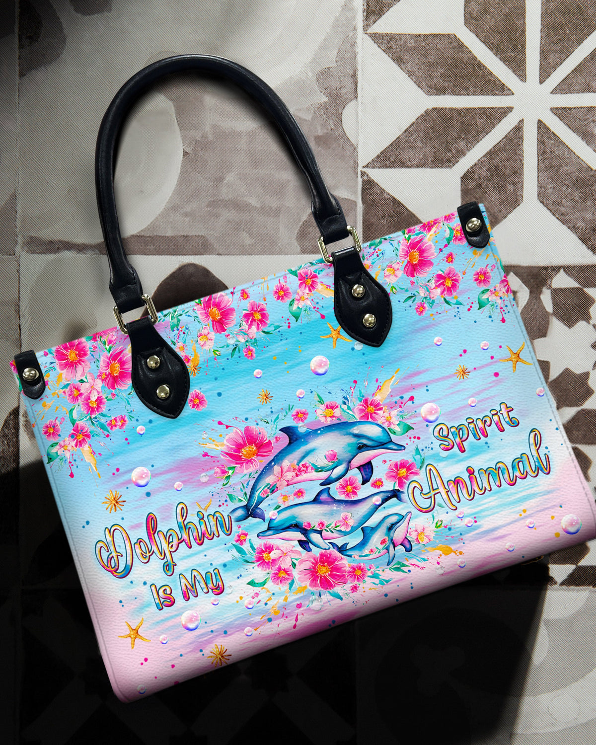 BLISSCORNERS DOLPHIN IS MY SPIRIT ANIMAL LEATHER HANDBAG