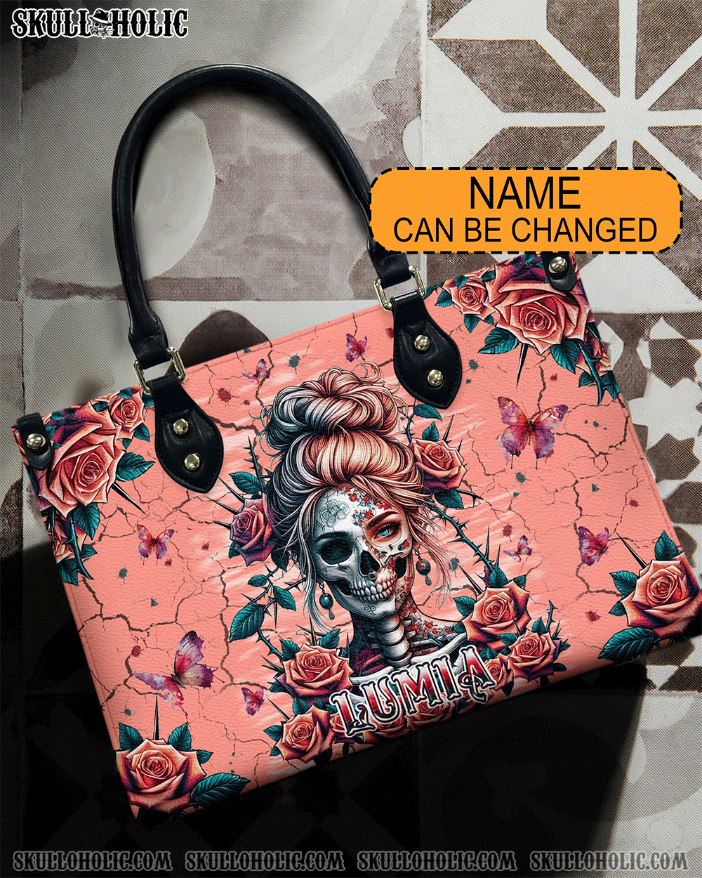 BLISSCORNERS SKULL LADY ROSE LEATHER HANDBAG
