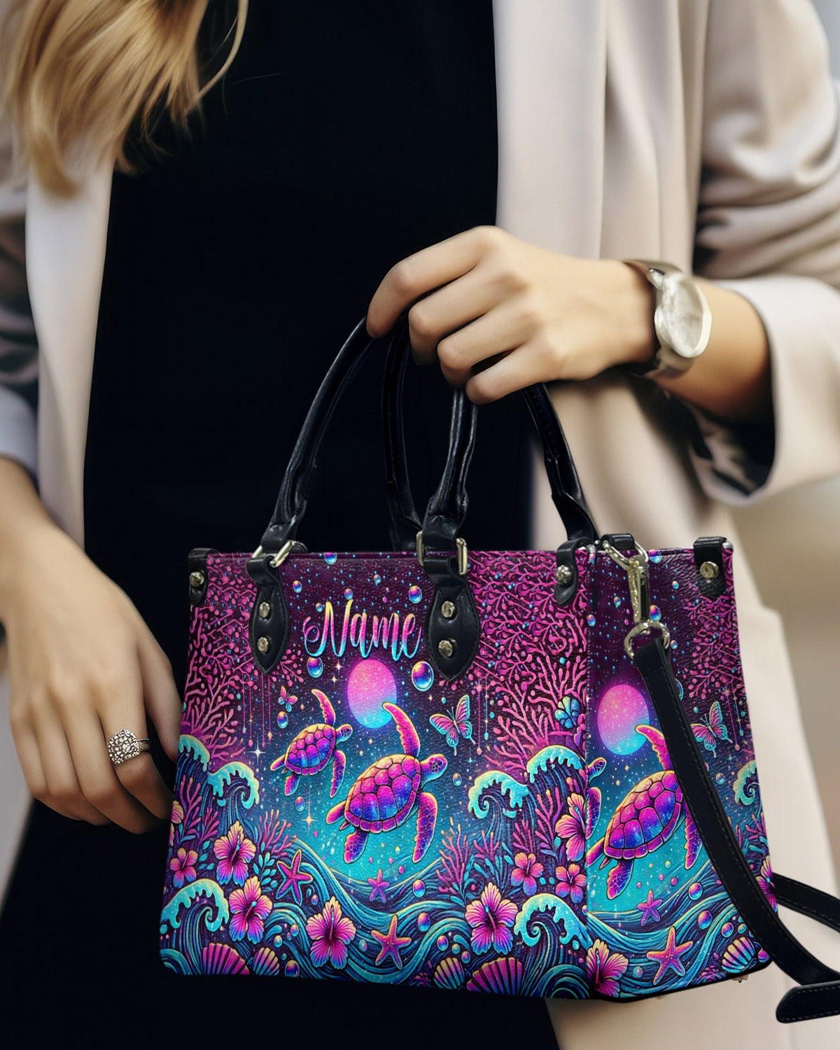 BLISSCORNERS SEA TURTLE UNDER MOON LEATHER HANDBAG