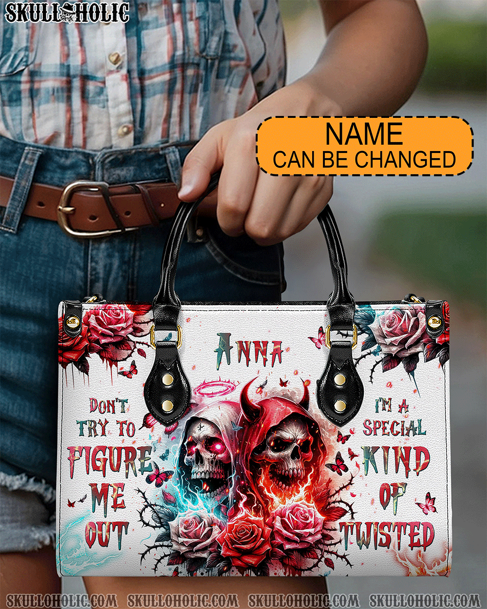 BLISSCORNERS DON'T TRY TO FIGURE ME OUT SKULL LEATHER HANDBAG