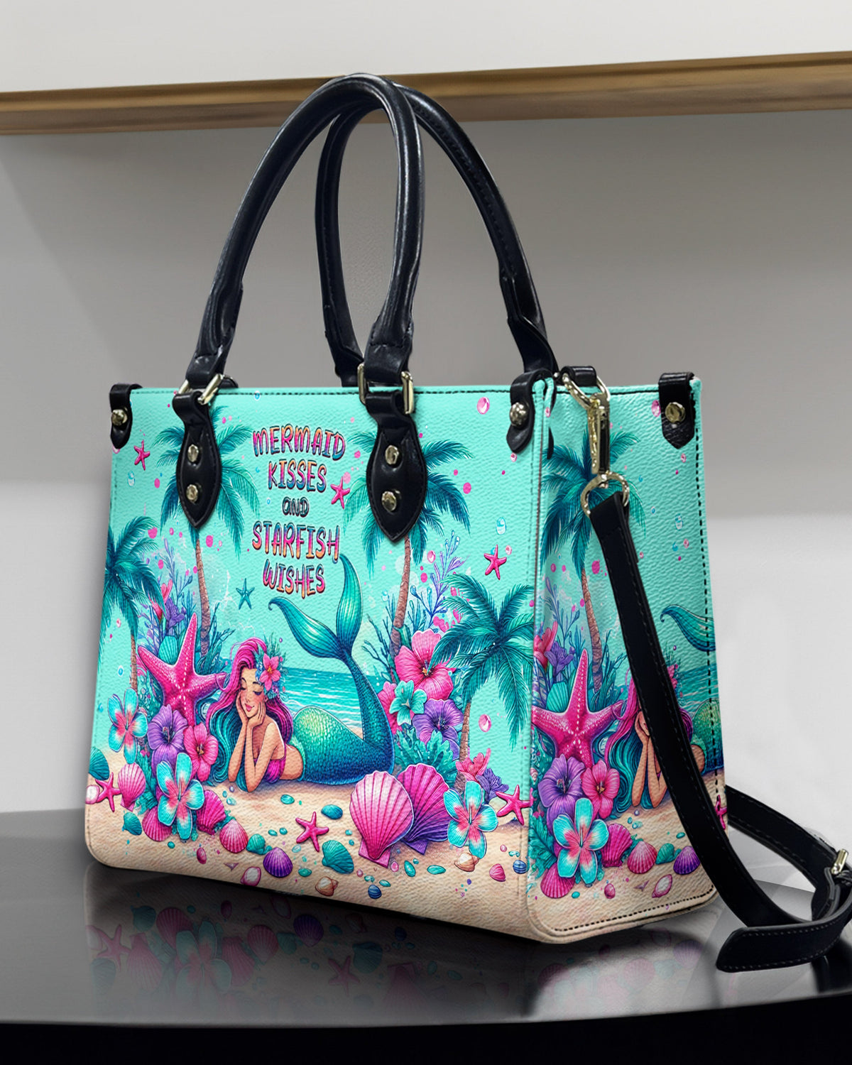 BLISSCORNERS MERMAID KISSES AND STARFISH WISHES LEATHER HANDBAG