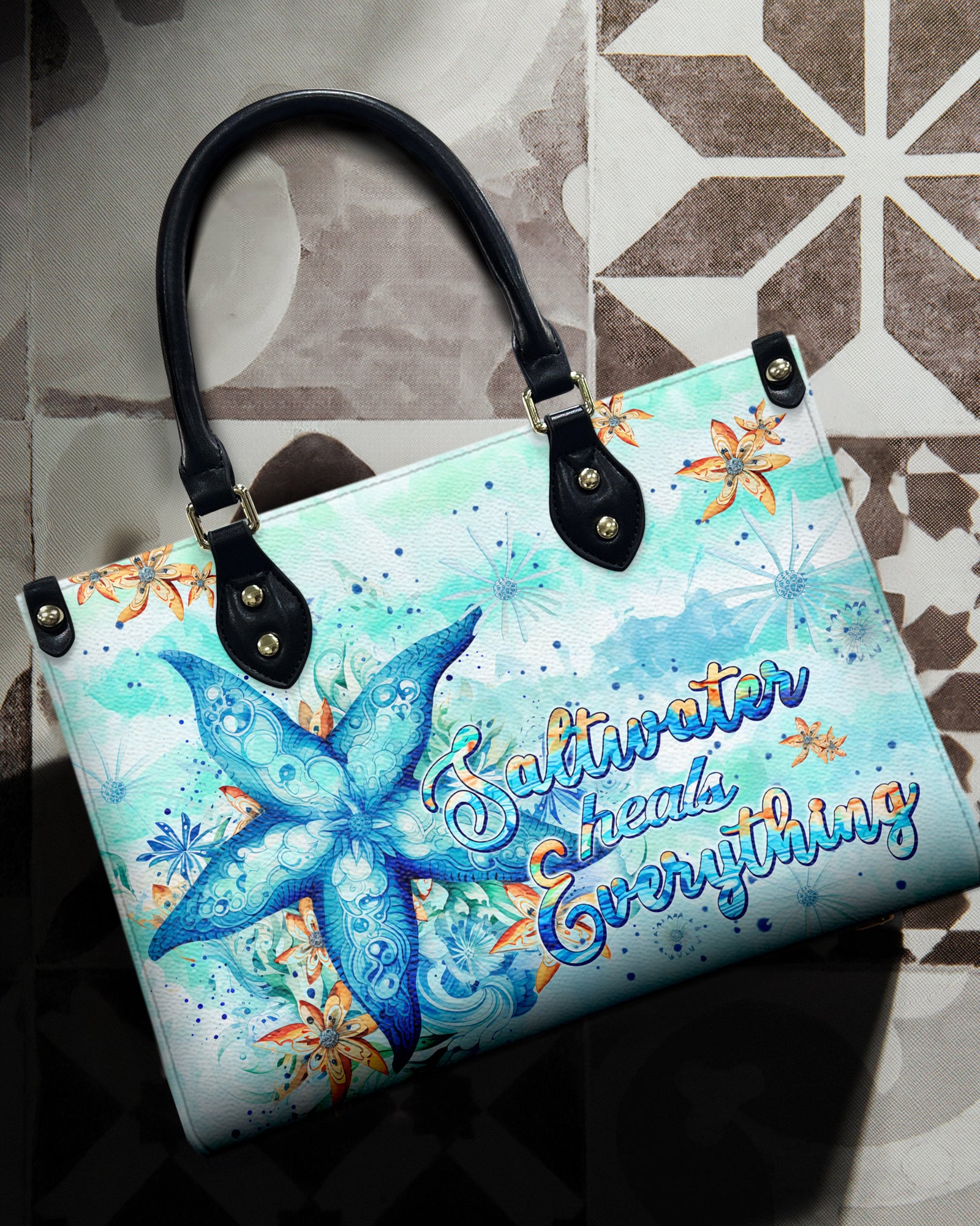 BLISSCORNERS SALTWATER HEALS EVERYTHING STARFISH LEATHER HANDBAG