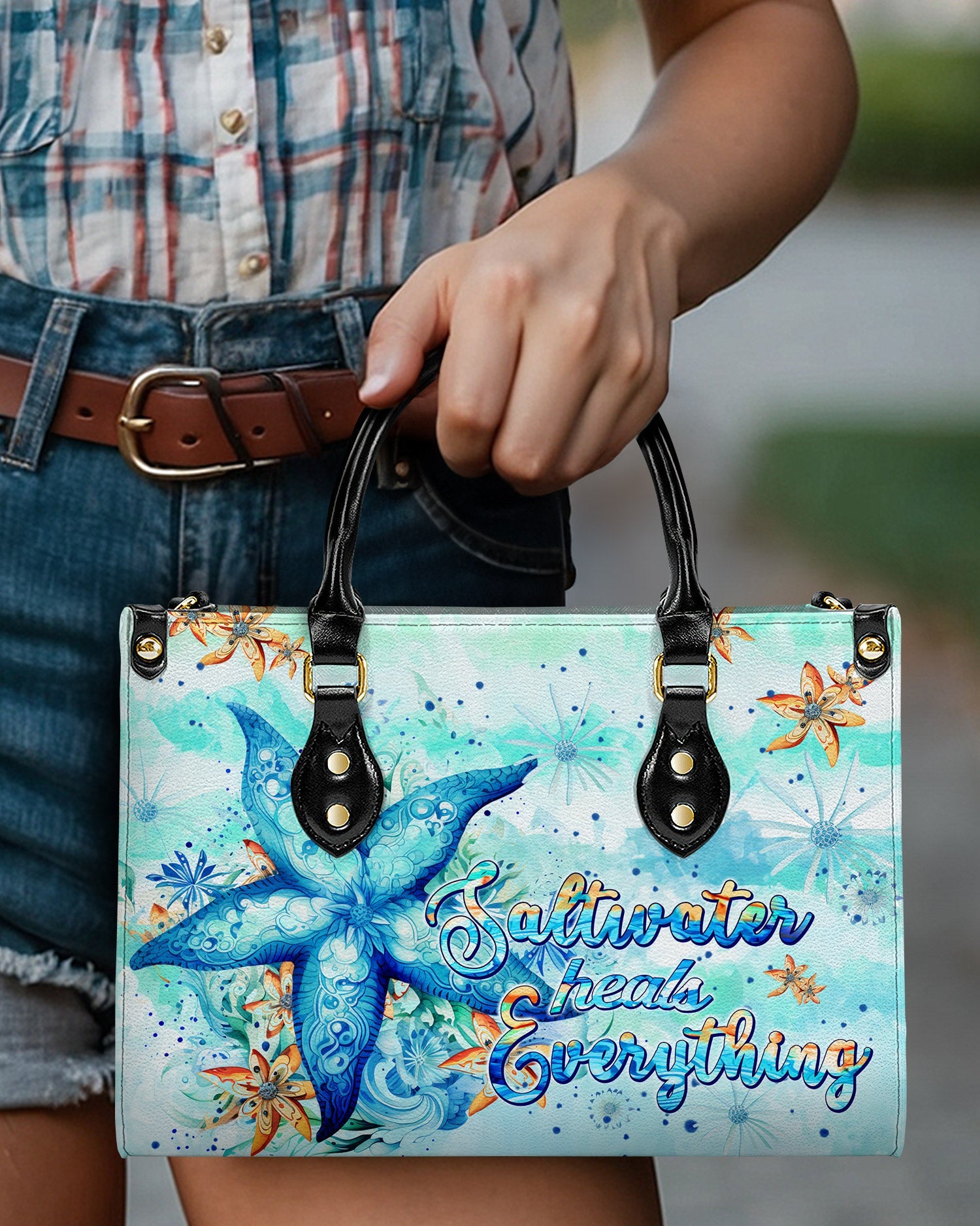 BLISSCORNERS SALTWATER HEALS EVERYTHING STARFISH LEATHER HANDBAG