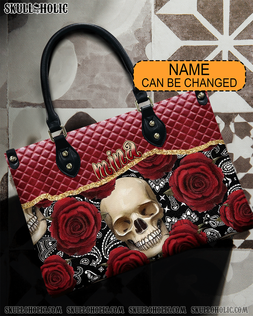 BLISSCORNERS RED ROSE SKULL LEATHER HANDBAG