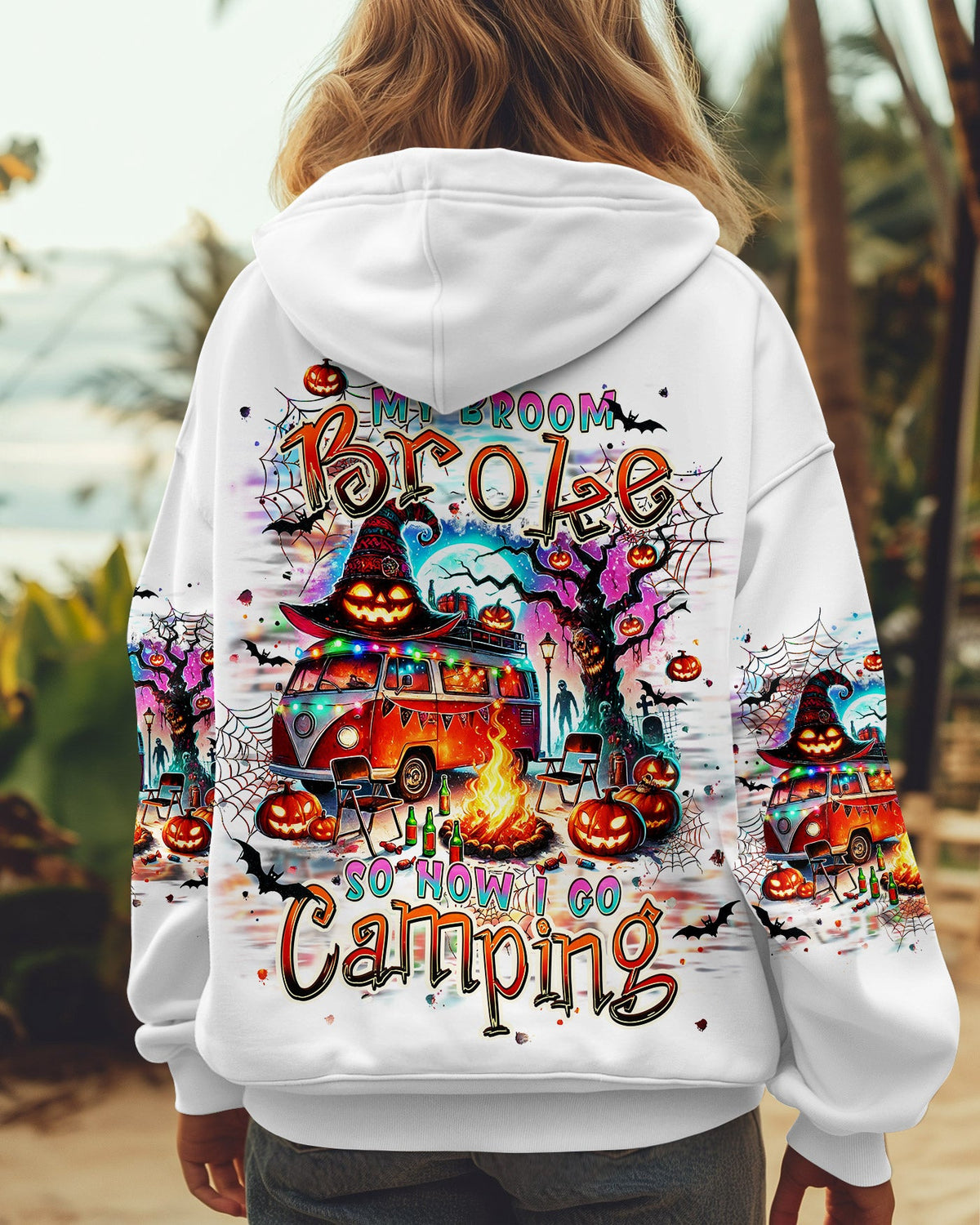 BLISSCORNERS MY BROOM BROKE SO NOW HALLOWEEN CAMPING ALL OVER PRINT