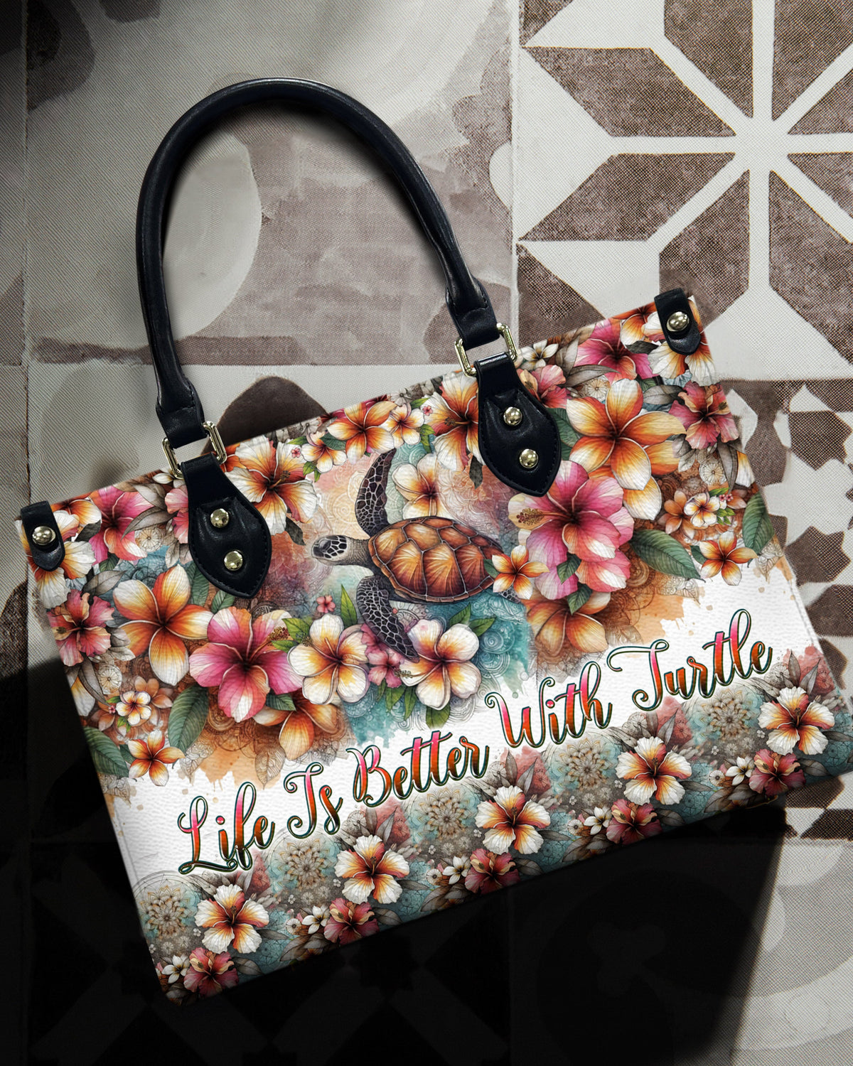 BLISSCORNERS LIFE IS BETTER WITH TURTLE LEATHER HANDBAG