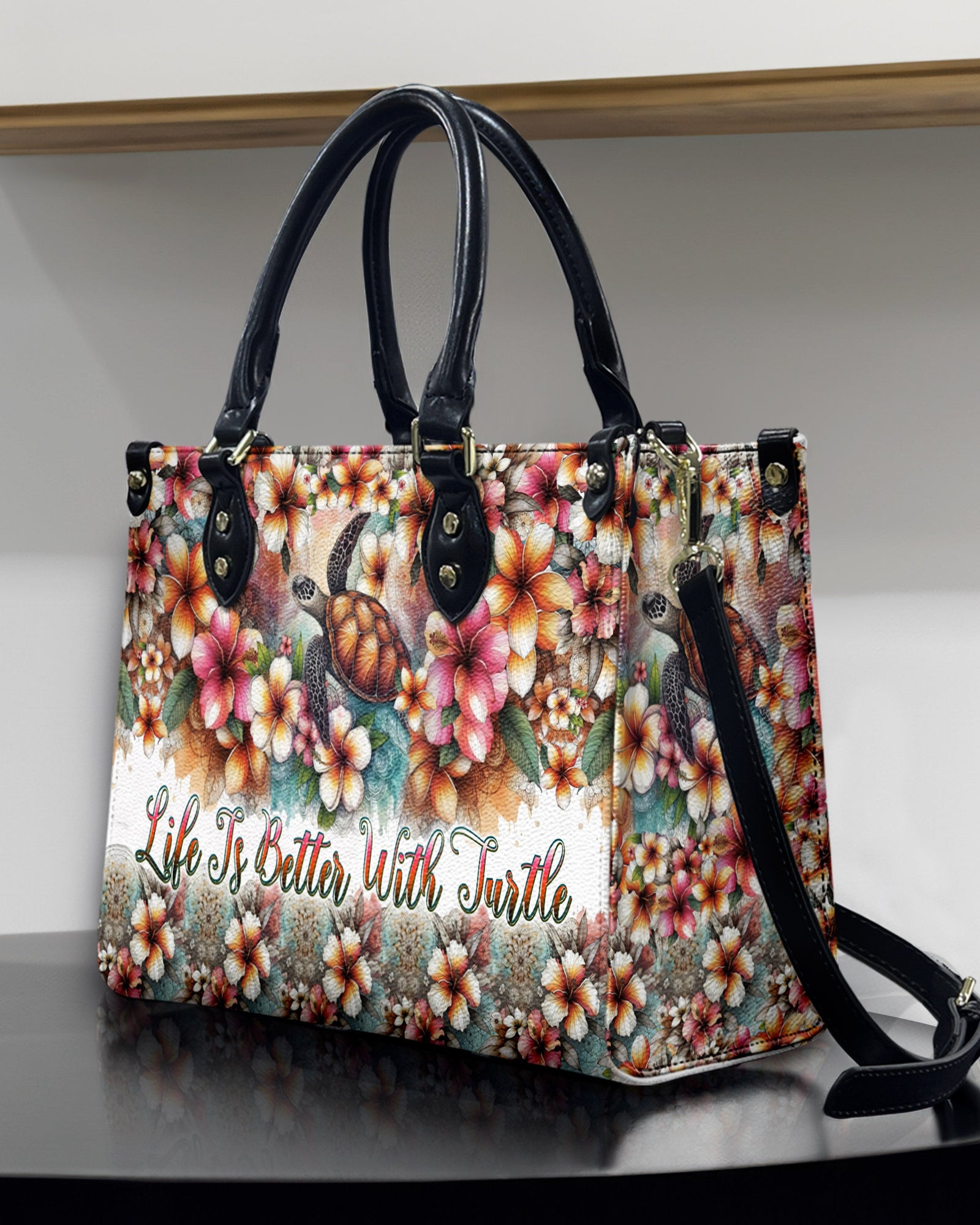 BLISSCORNERS LIFE IS BETTER WITH TURTLE LEATHER HANDBAG