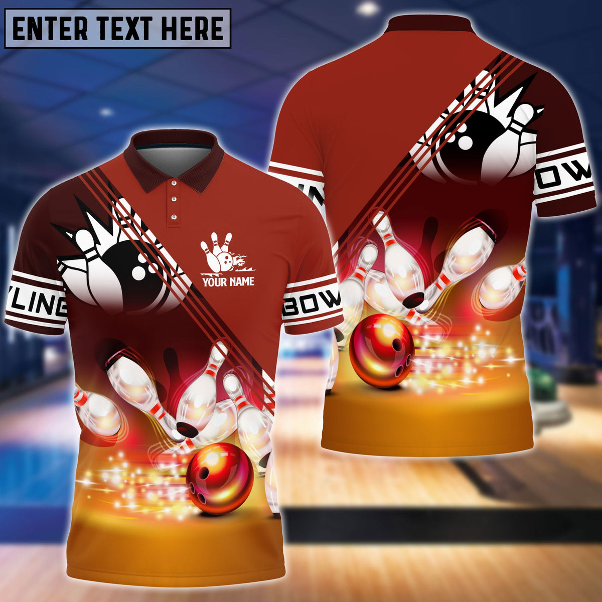 Blisscorners Red Bowling Ball Crashing into the Pins Personalized Name 3D Shirt