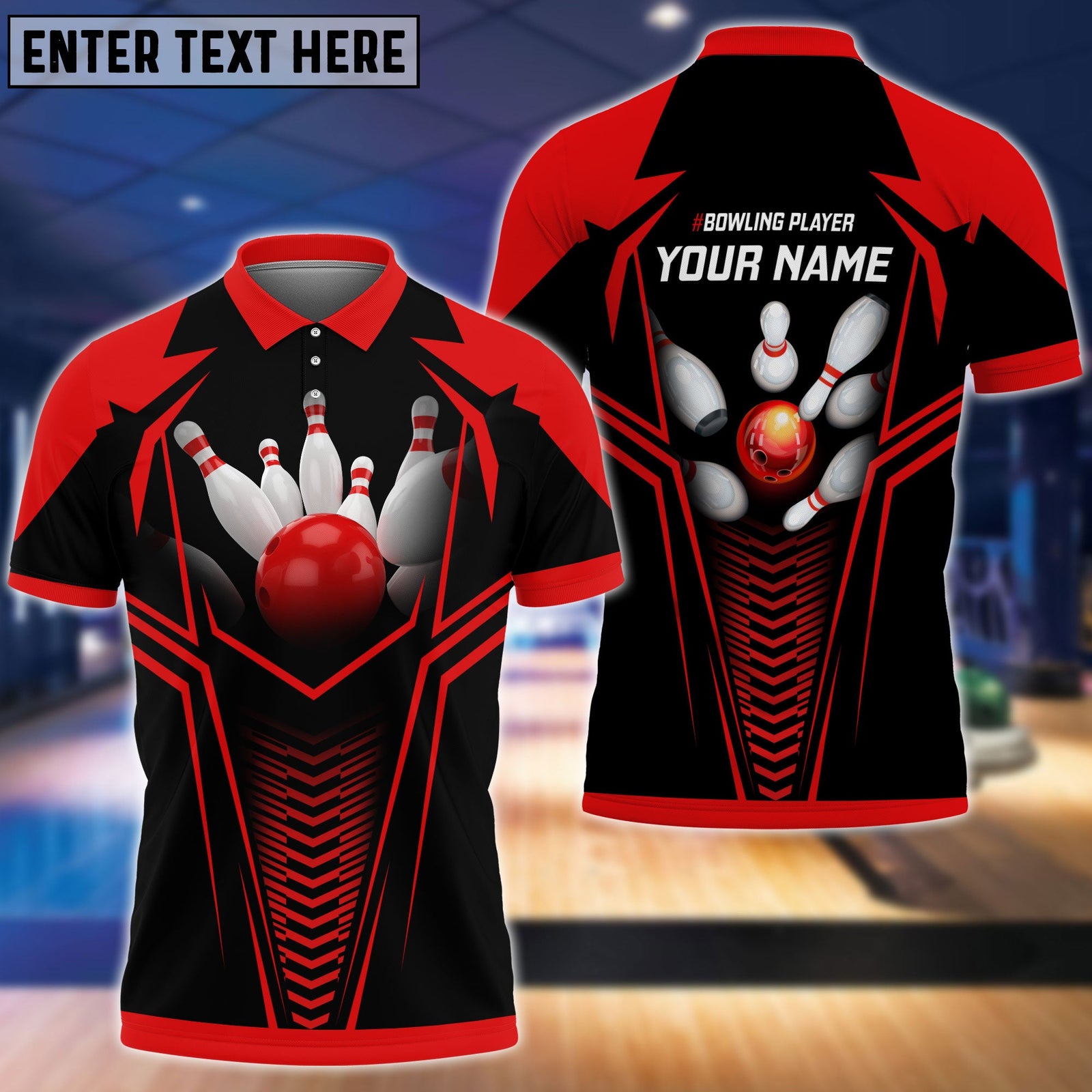 Blisscorners Red Bowling Ball Crashing The Pins Personalized Name 3D Shirt