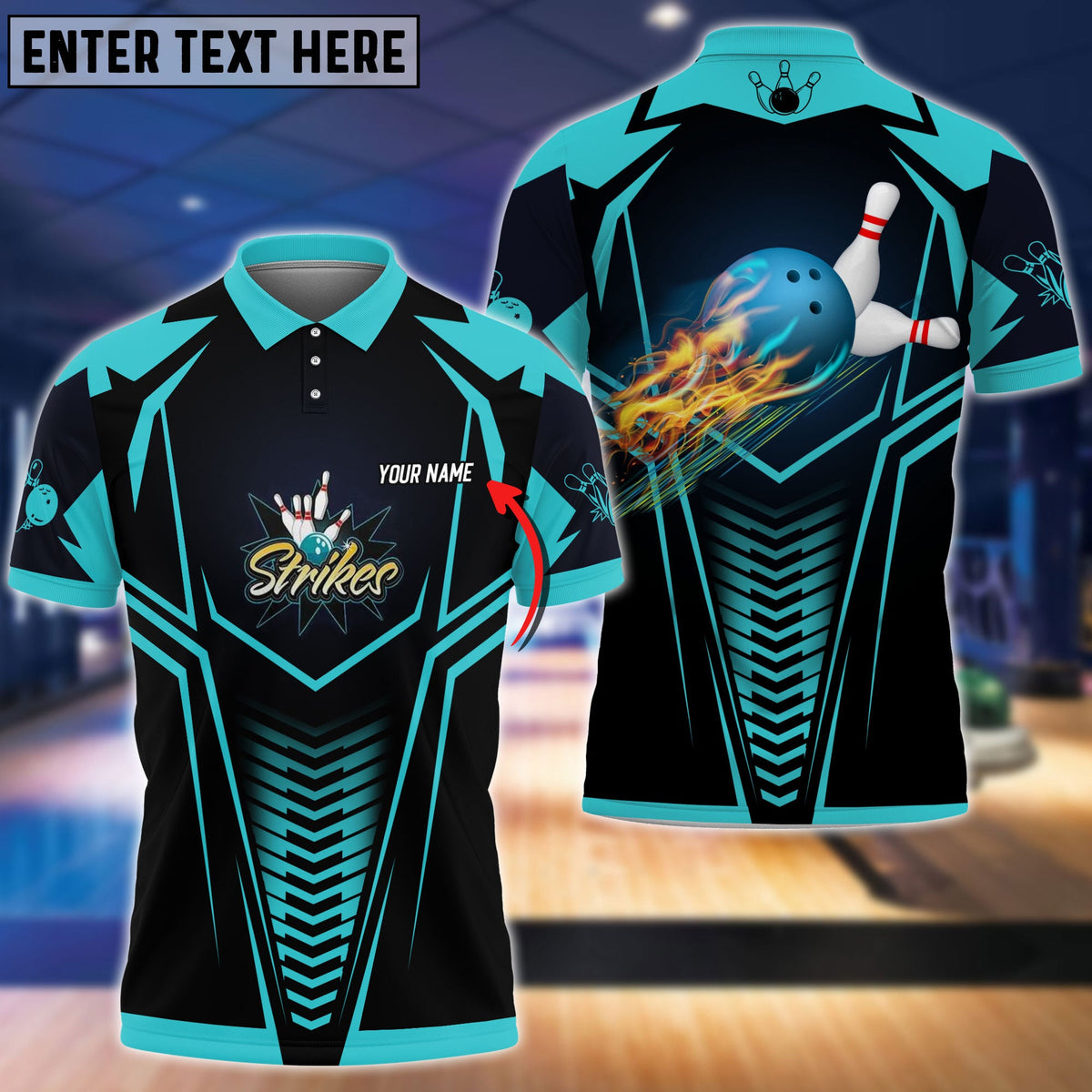 Blisscorners Strikes Blue Bowling Ball Crashing The Pins Personalized Name 3D Shirt