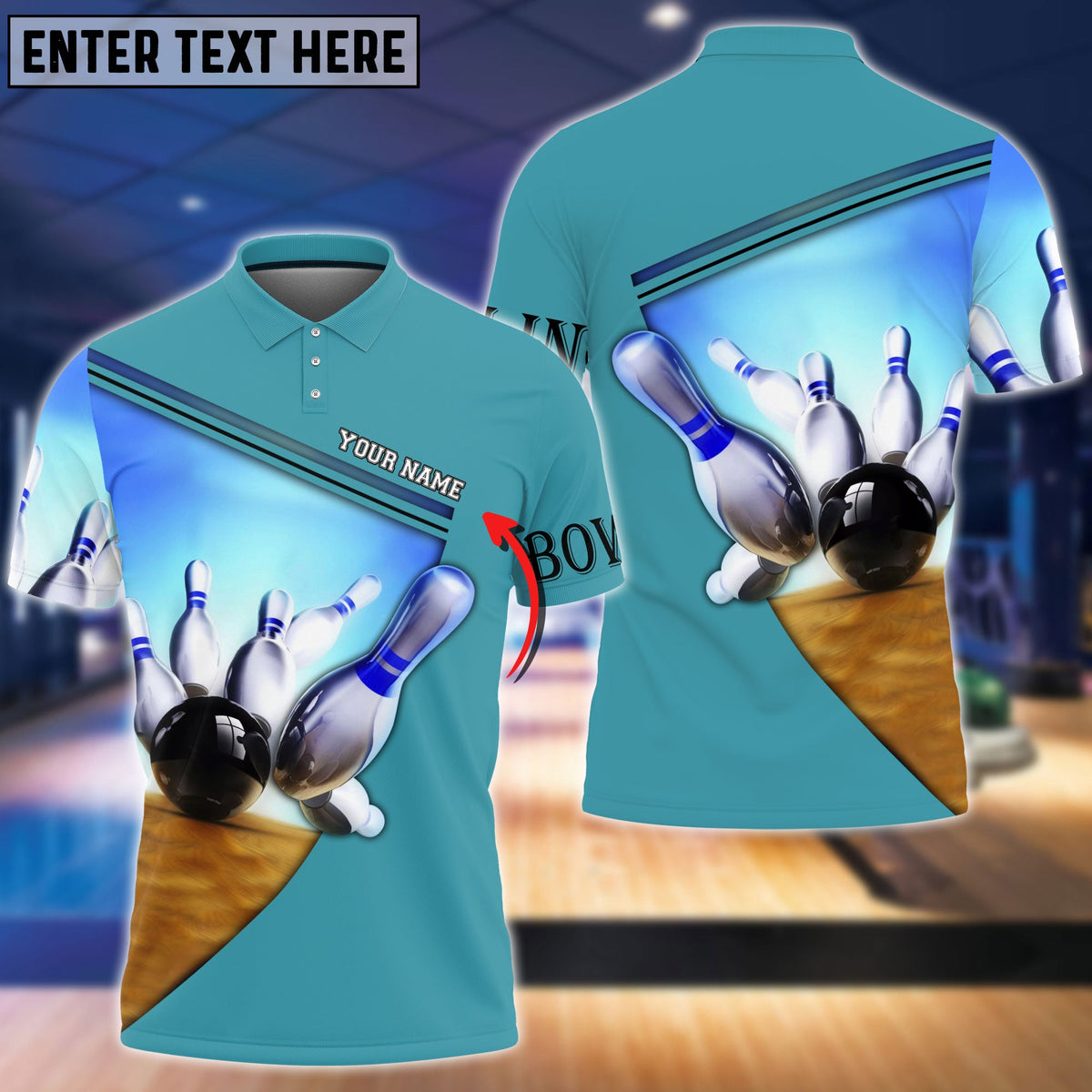 Blisscorners Ten Pin Bowling Blue Colorful Personalized Name 3D Shirt