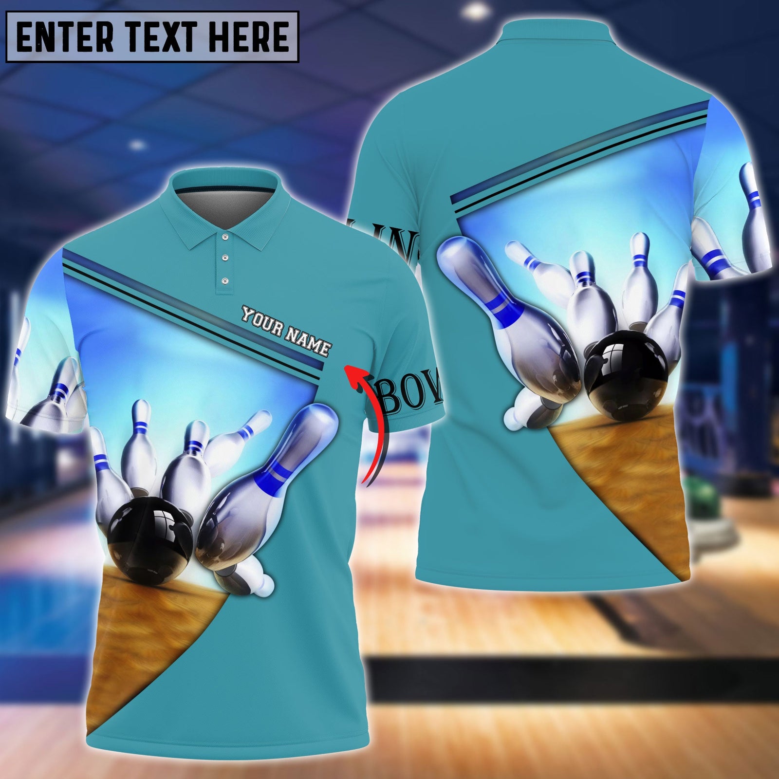 Blisscorners Ten Pin Bowling Blue Colorful Personalized Name 3D Shirt