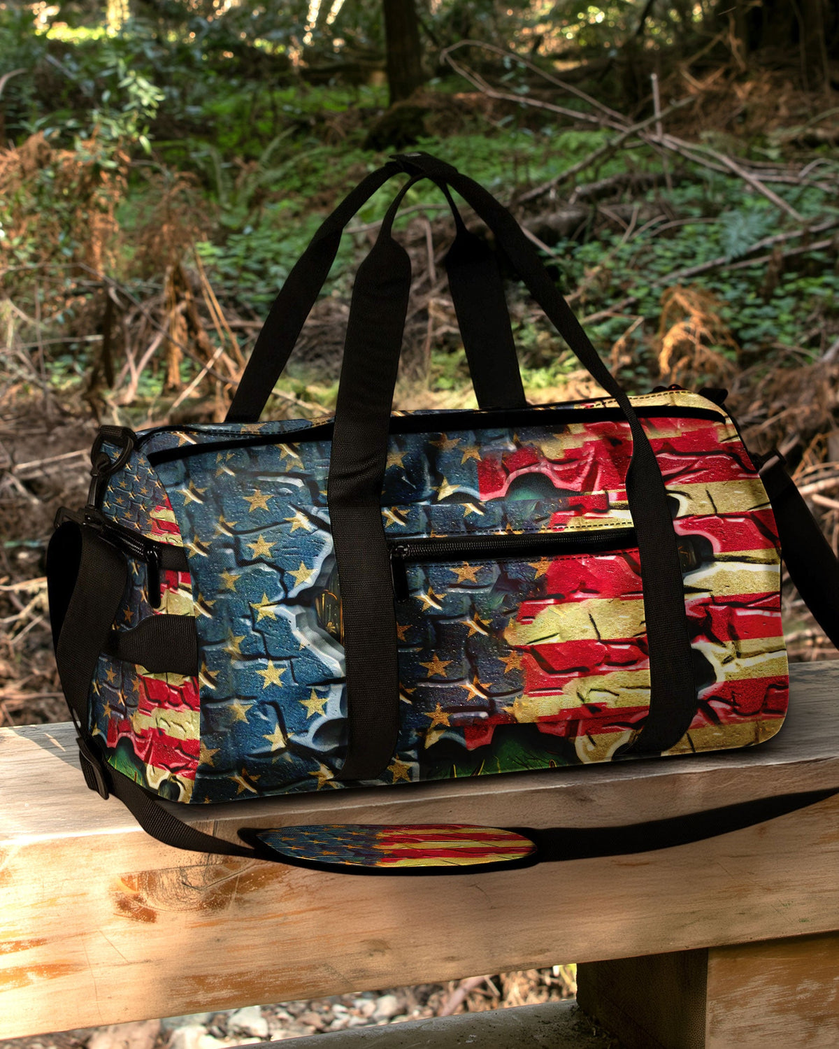 BLISSCORNERS DEER FOREST AMERICAN FLAG TRAVELLING BAG