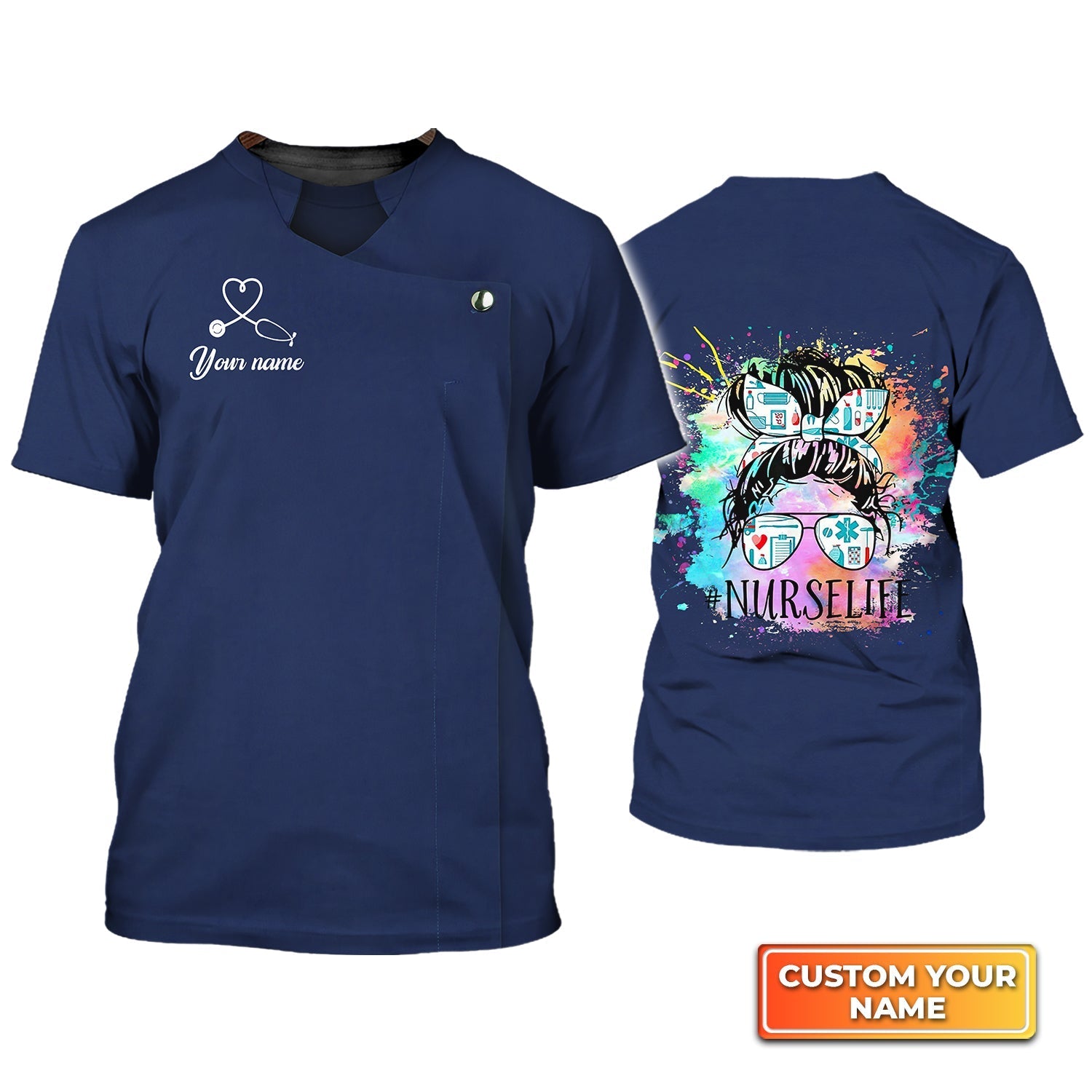 Blisscorners Nurse Life Watercolor Shirt For Nurse Gift, Registered Nurse Personalized Name 3D Tshirt