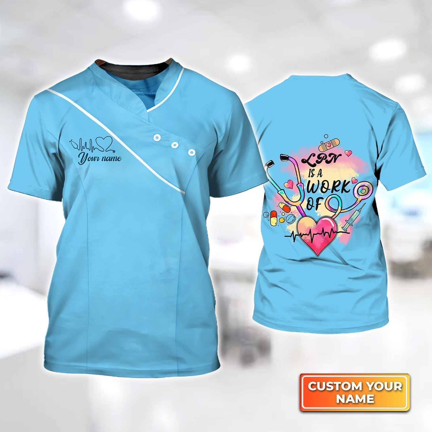 Blisscorners Personalized 3D All Over Nurse Shirt Lnp Is A Work Of Heart Nursing Doctor Gifts
