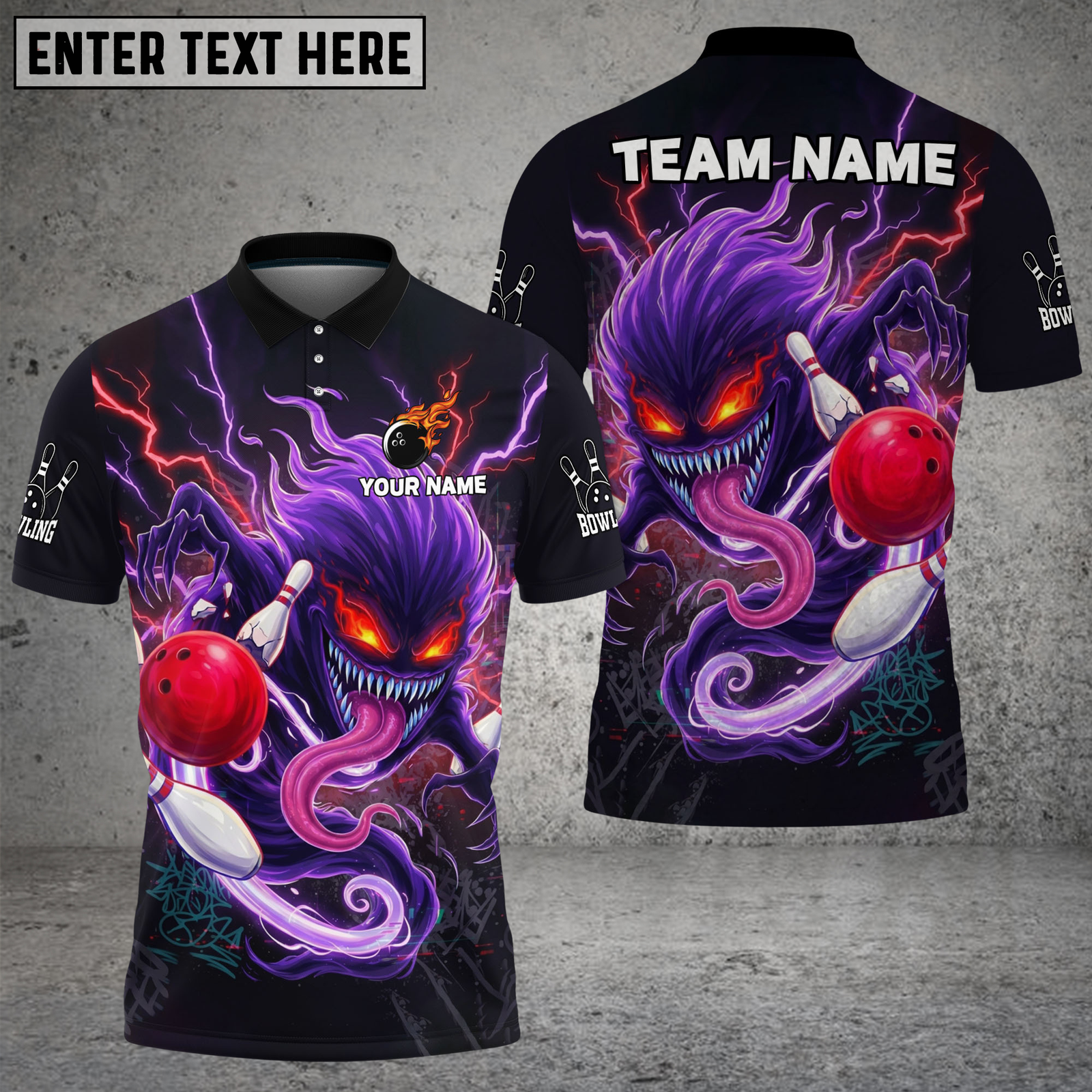Blisscorners Bowling Monster Lightning Strike Multicolor Options Personalized Name, Team Name 3D Shirt (4 Colors)