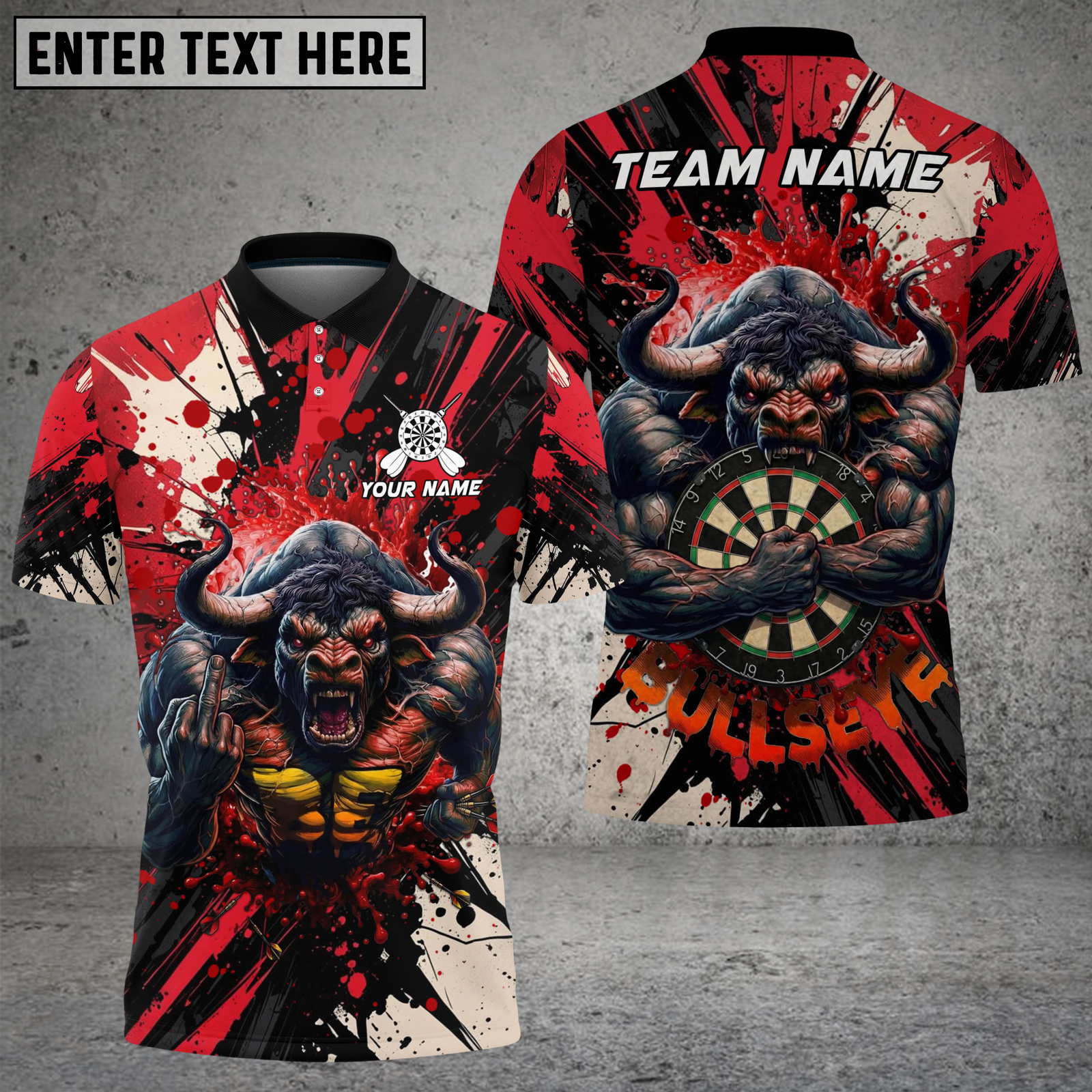Blisscorners Minotaur Dart Bullseye Blood Splatter Multicolor Options Personalized Name, Team Name 3D Shirt (4 Colors)