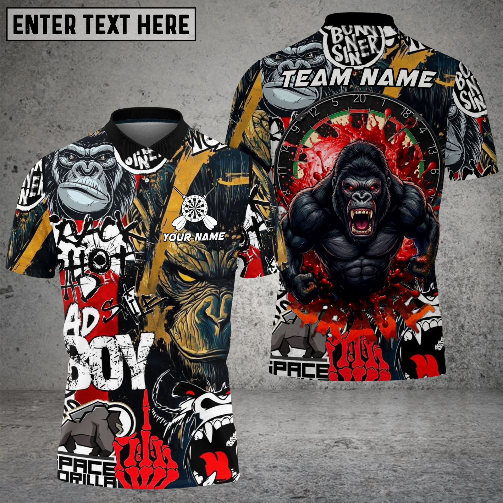Blisscorners Gorilla Dart Graffiti Rage Style Multicolor Options Personalized Name, Team Name 3D Shirt (4 Colors)