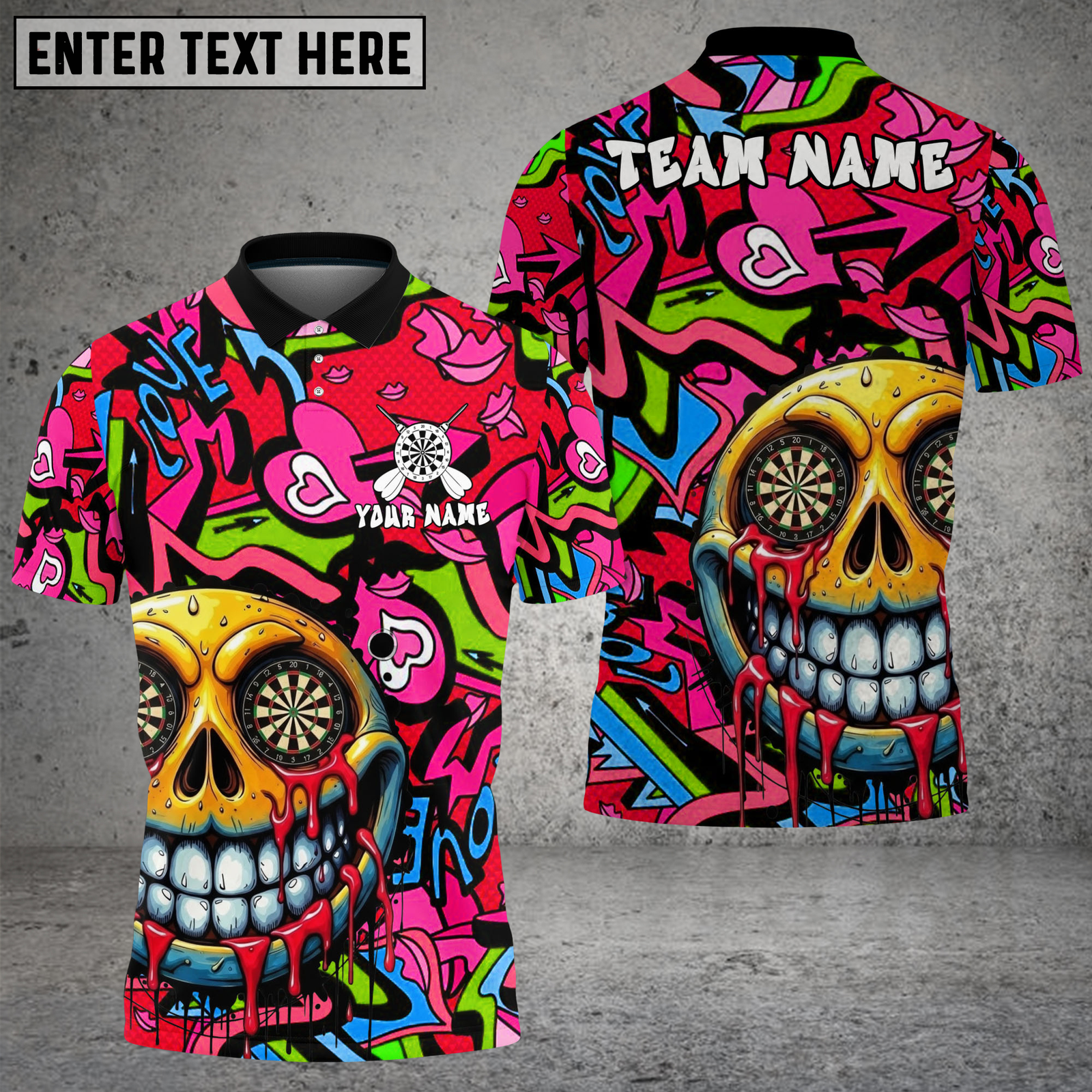 Blisscorners Skull Dart Neon Graffiti Dripping Art Multicolor Options Personalized Name, Team Name 3D Shirt (4 Colors)