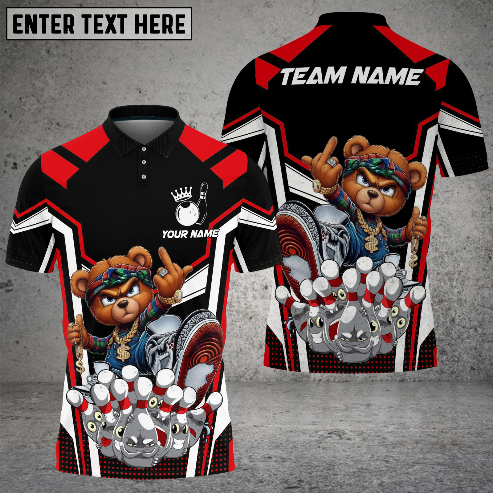Blisscorners Bowling Bear Mascot Strike Cartoon Explosion Multicolor Options Personalized Name, Team Name 3D Shirt (2 Colors)