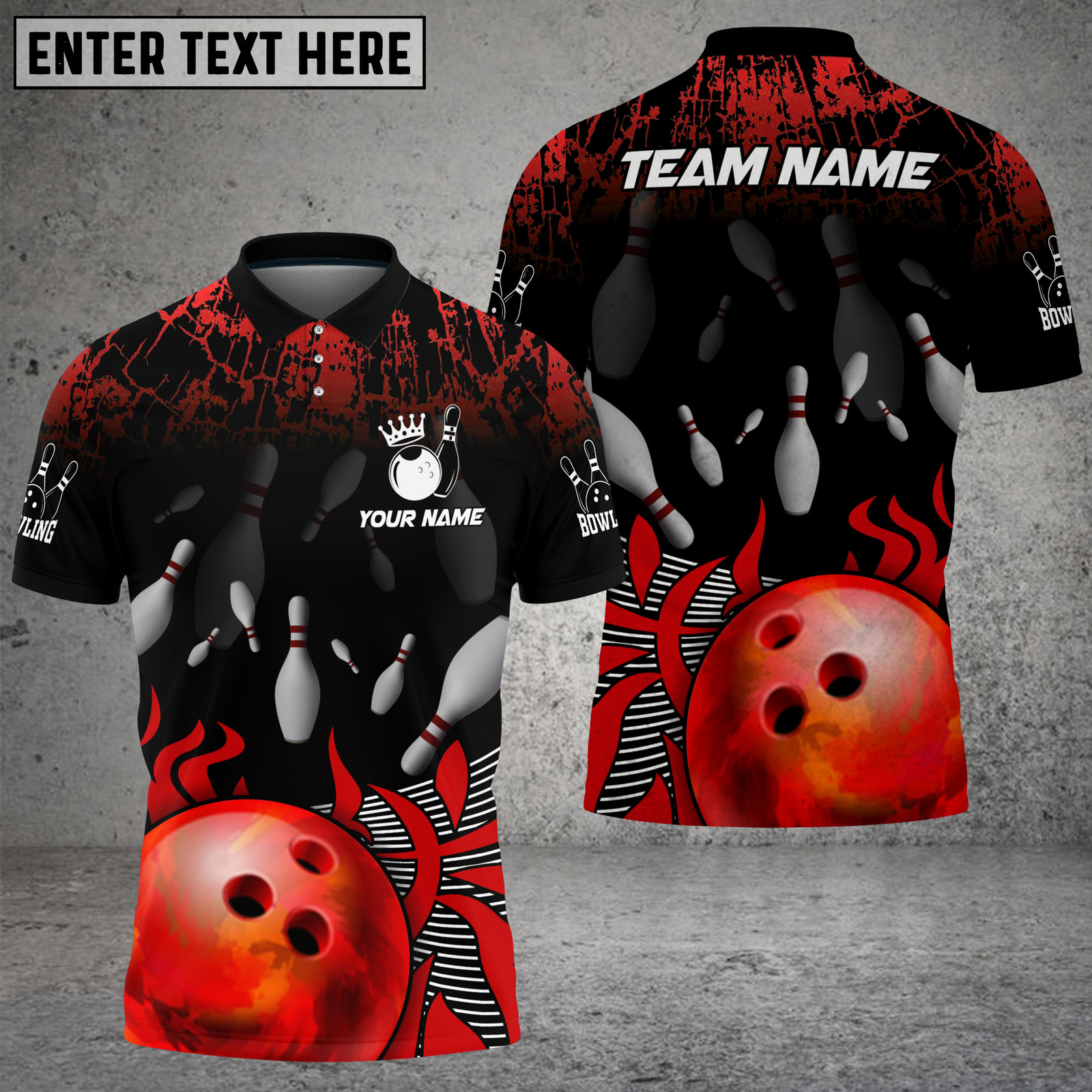 Blisscorners Bowling Ball Fire Strike Red Flame Pins Multicolor Options Personalized Name, Team Name 3D Shirt (4 Colors)
