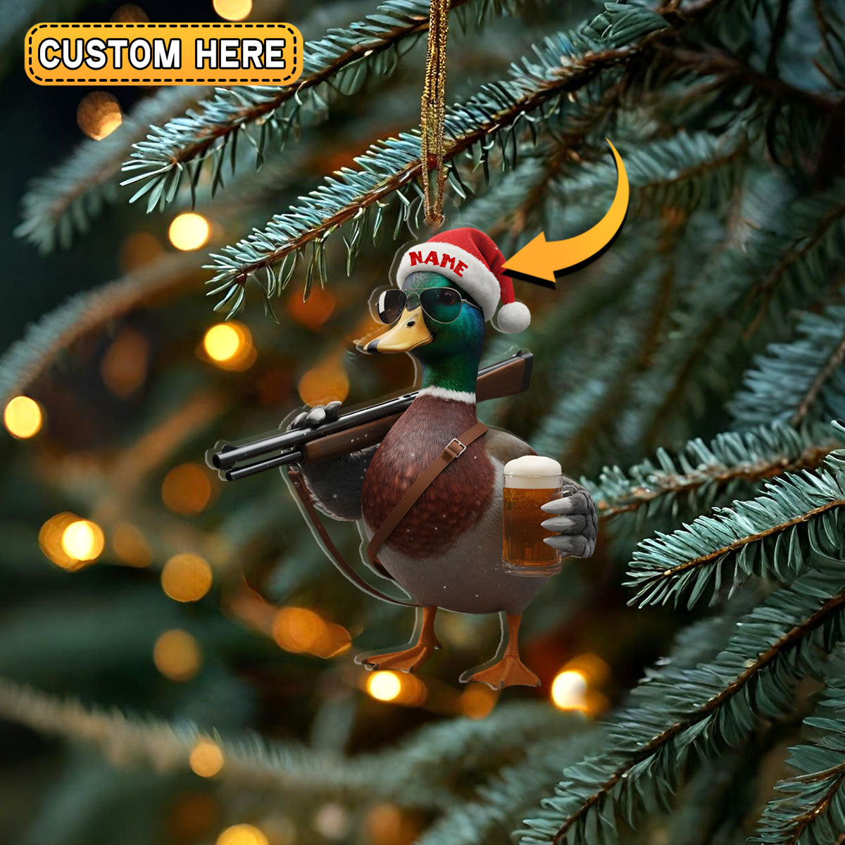 Blisscorners Deer Hunter Muscle Santa Hat Beer Mug Personalized Name Christmas Ornament