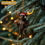 Blisscorners Deer Hunter Muscle Santa Hat Beer Mug Personalized Name Christmas Ornament