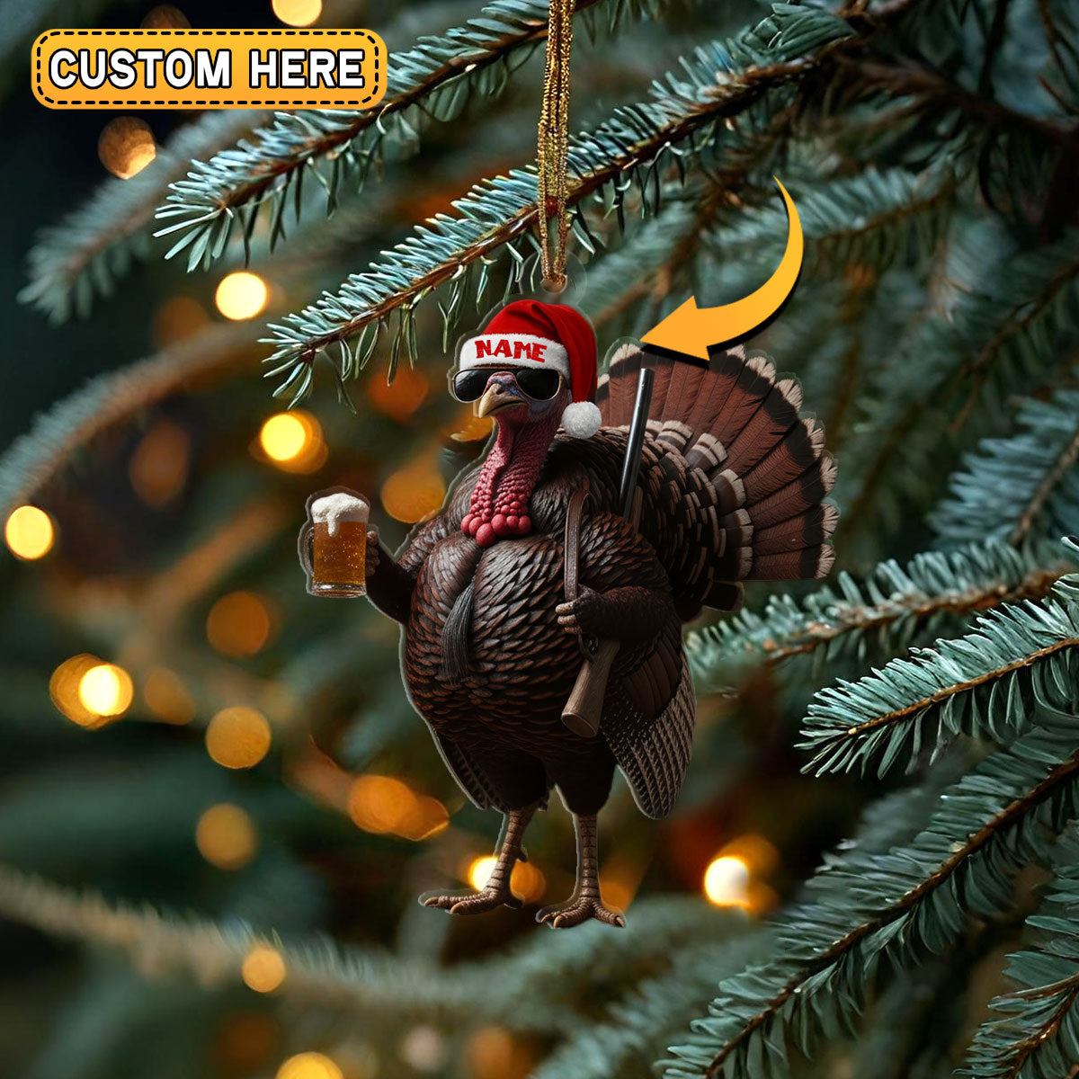 Blisscorners Deer Hunter Muscle Santa Hat Beer Mug Personalized Name Christmas Ornament