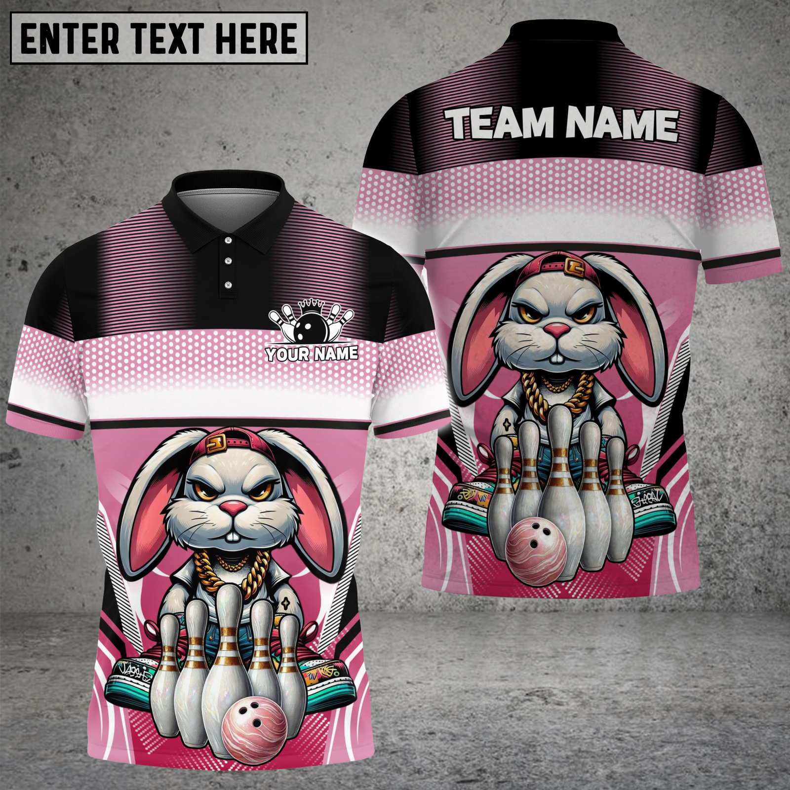 Blisscorners Bowling Bunny Gangster Style Cartoon Graphic Multicolor Options Personalized Name, Team Name 3D Shirt (4 Colors)