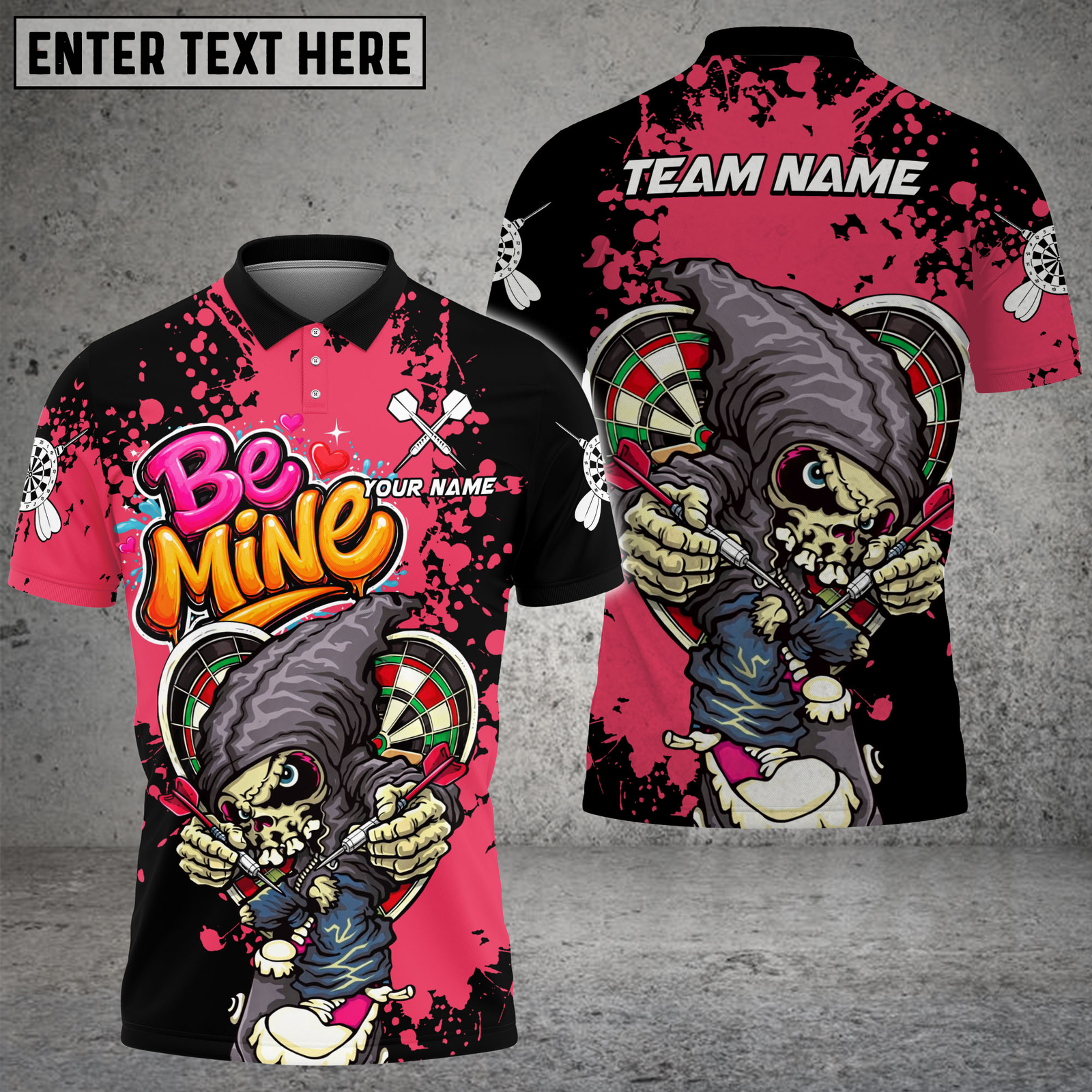 Blisscorners Valentine Grim Reaper Darts Love Target Skull Art Multicolor Options Personalized Name, Team Name 3D Shirt (4 Colors)