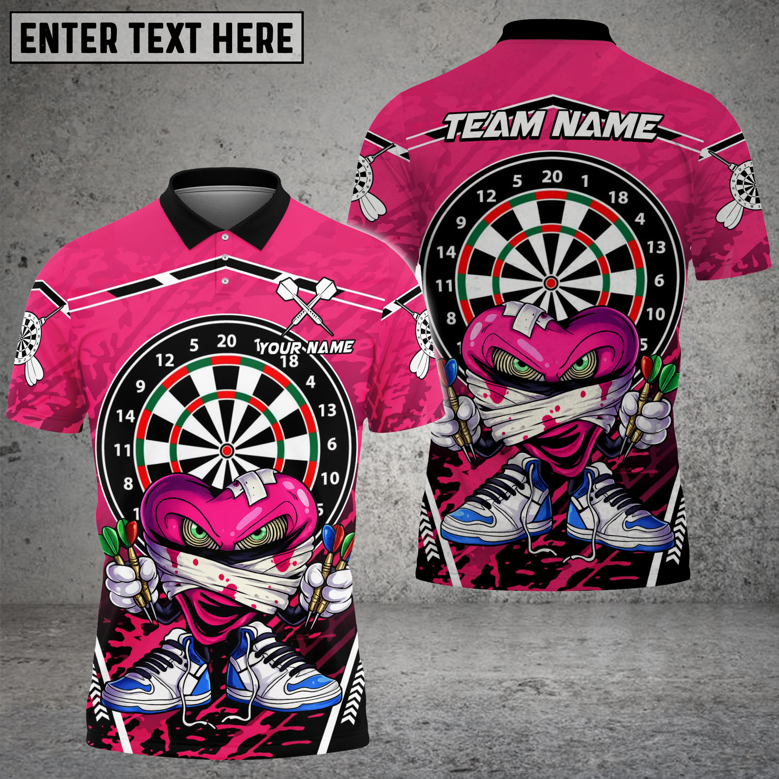 Blisscorners Valentine Masked Heart Darts Street Style Love Shot Multicolor Options Personalized Name, Team Name 3D Shirt (4 Colors)