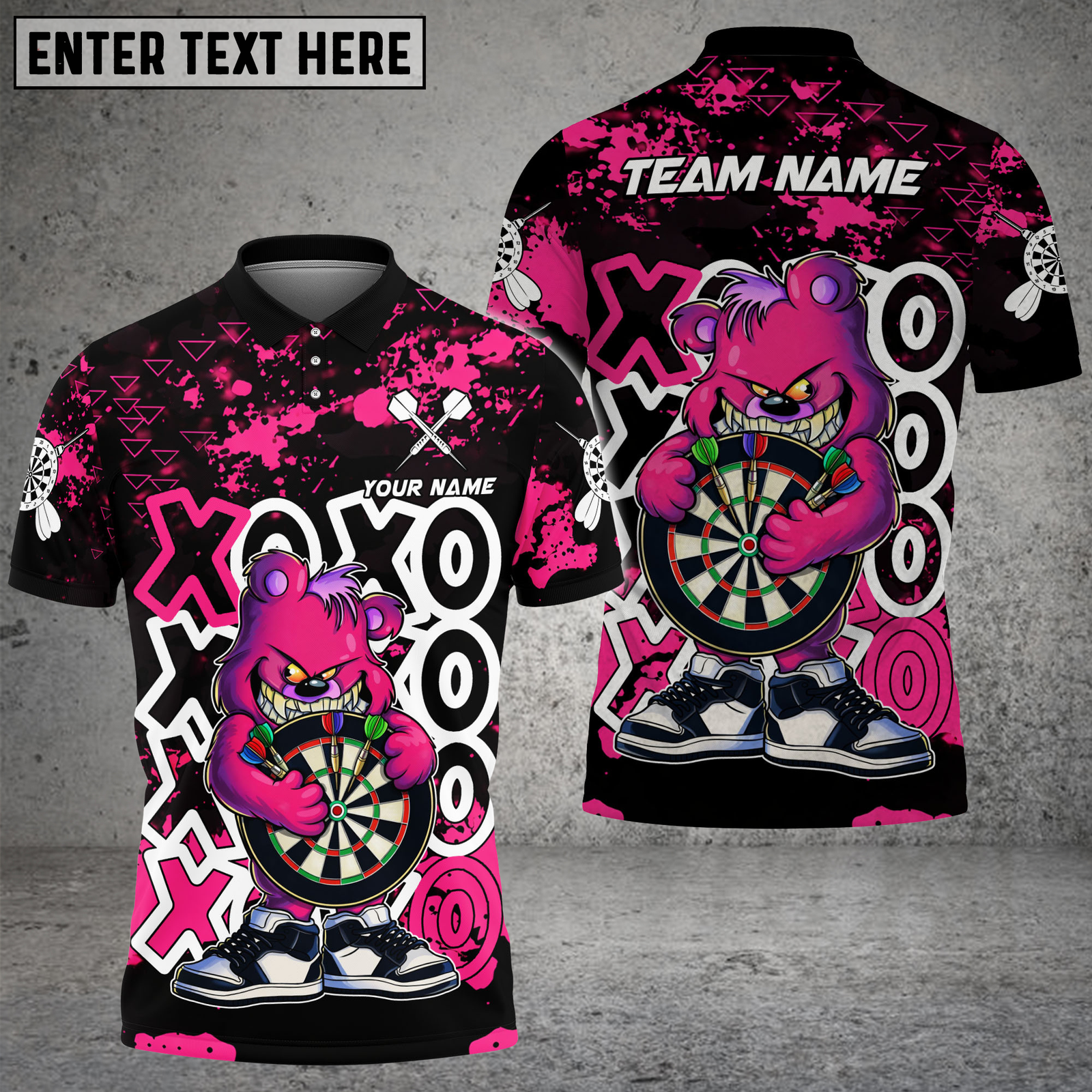 Blisscorners Valentine Bear Darts Hug Love Power Art Multicolor Options Personalized Name, Team Name 3D Shirt (4 Colors)
