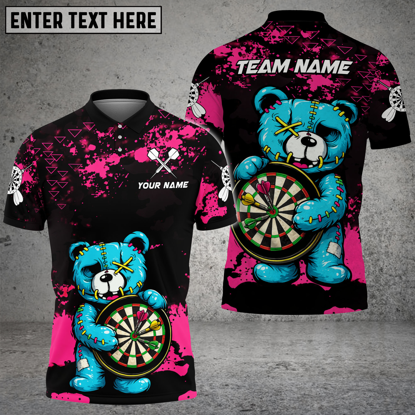 Blisscorners Valentine Blue Teddy Darts Sweet Love Target Art Multicolor Options Personalized Name, Team Name 3D Shirt (4 Colors)