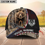 Blisscorners Deer Hunting Realistic Buck Head American Flag Leather Accent Personalized Name 3D Cap (6 Options)