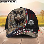 Blisscorners Deer Hunting Realistic Buck Head American Flag Leather Accent Personalized Name 3D Cap (6 Options)