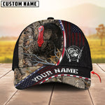 Blisscorners Deer Hunting Realistic Buck Head American Flag Leather Accent Personalized Name 3D Cap (6 Options)