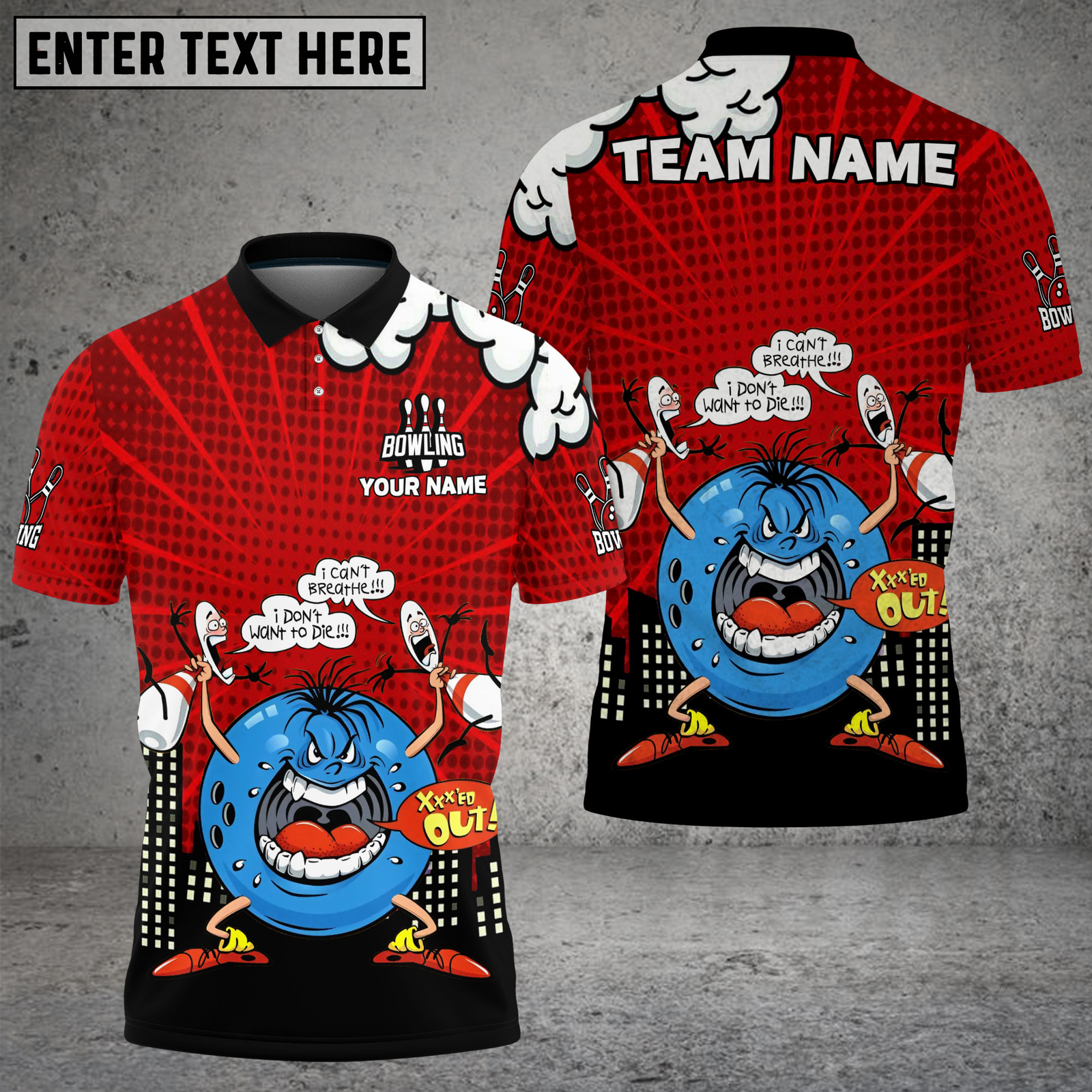 Blisscorners Bowling Angry Ball Comic Explosion Multicolor Options Personalized Name, Team Name 3D Shirt (4 Colors)