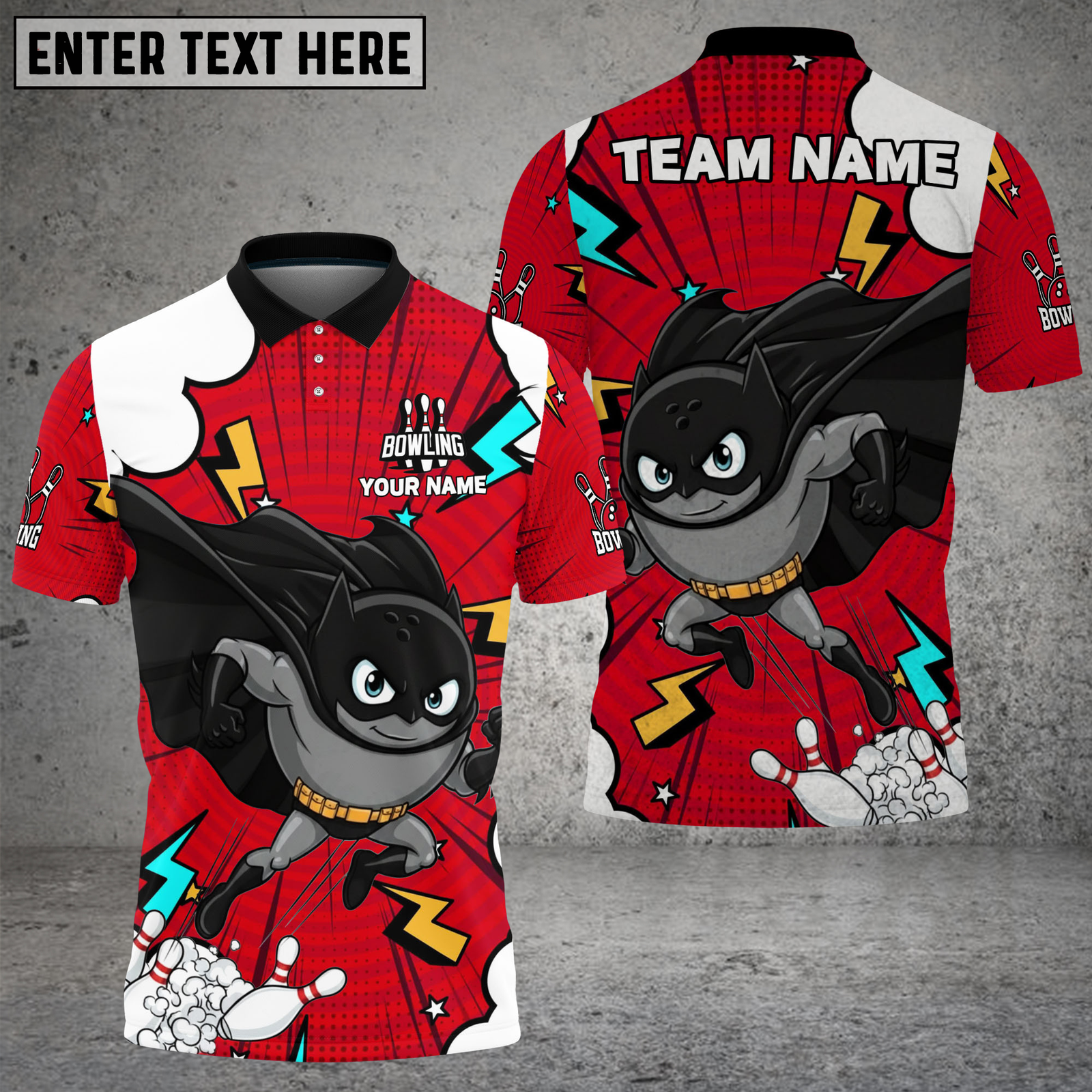Blisscorners Bowling Superhero Dark Knight Cartoon Power Multicolor Options Personalized Name, Team Name 3D Shirt (4 Colors)